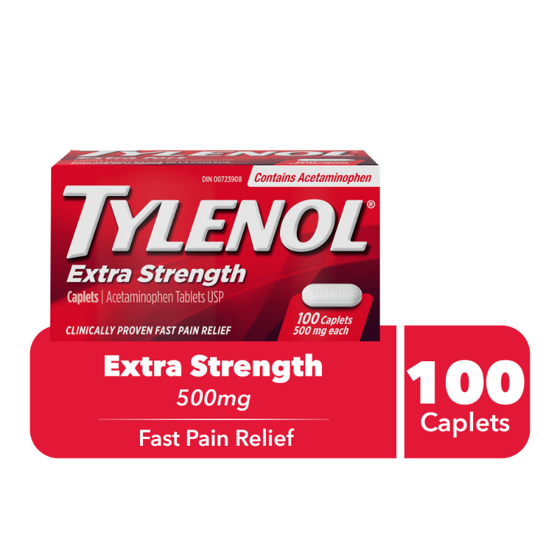 TYLENOL Extra Strength Acetaminophen 500mg Pain Reliever Caplets - 100 Count Bottle | Headache, Muscle & Joint Pain Relief | Fast-Acting for Adults