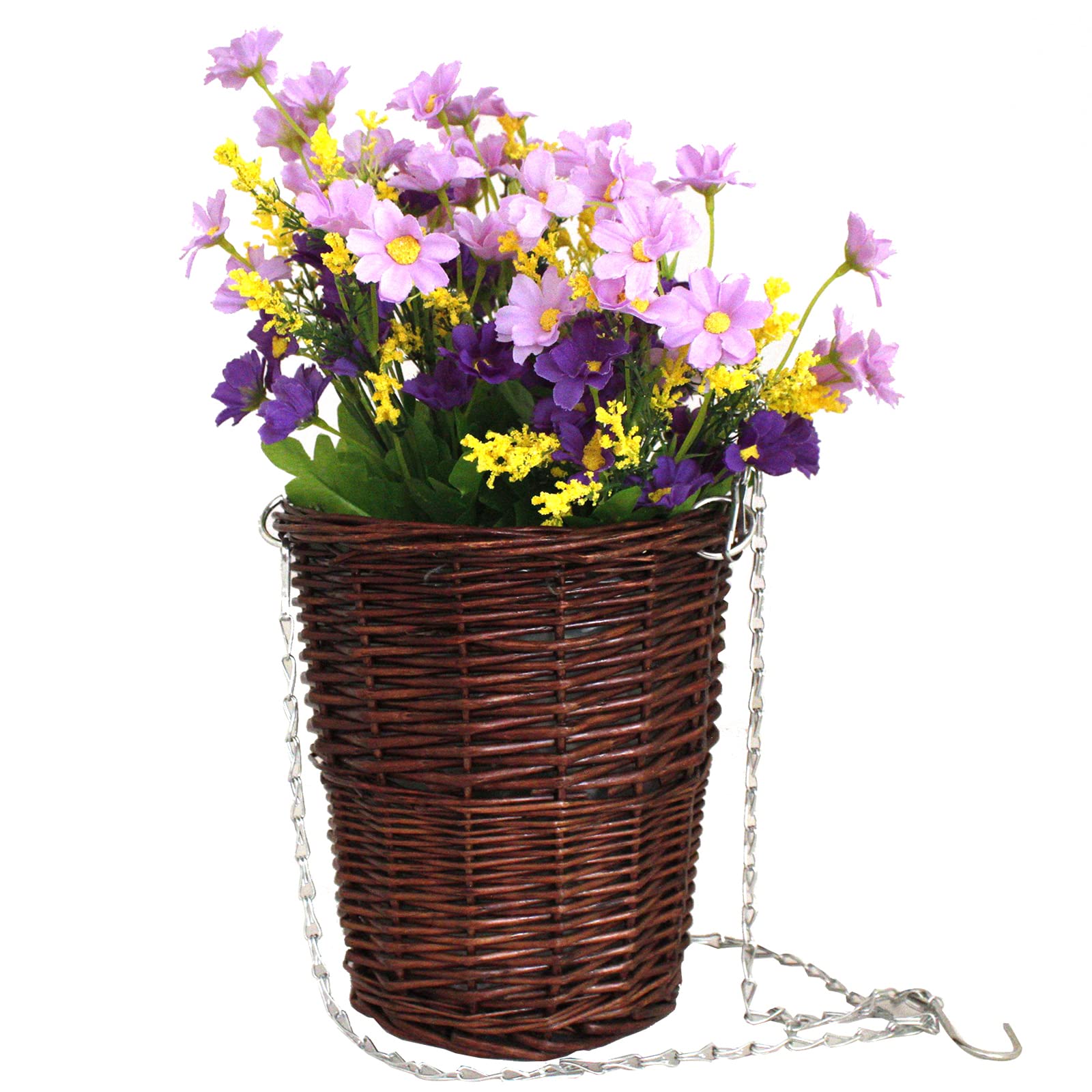 GYASVWU Artificial Hanging Flowers Basket with Chain Hook - Indoor/Outdoor Decorative Wicker Planter for Patio, Garden, Lawn & Home Decor | Perfect for Porch, Balcony & Wedding Decorations
