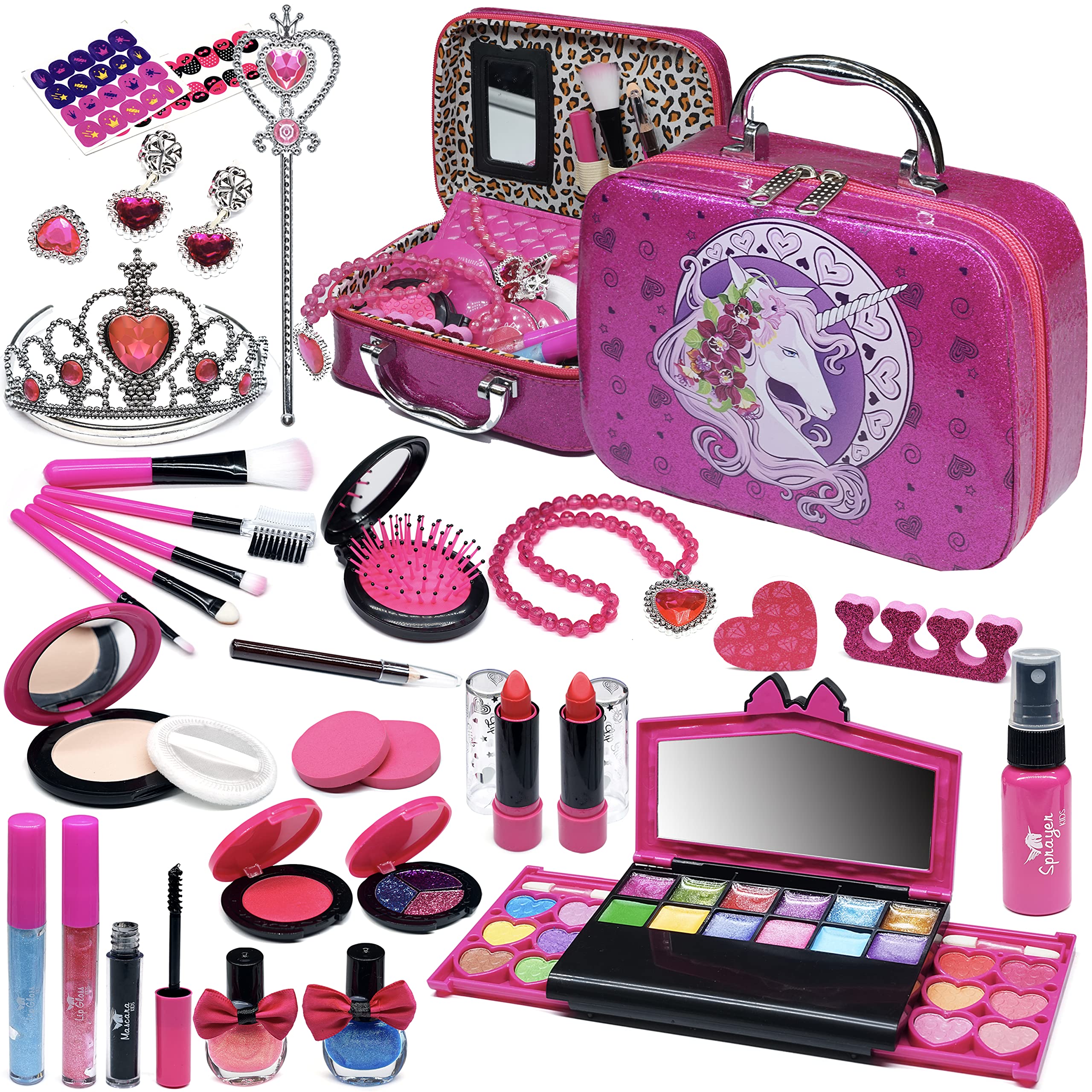 Amerrly Washable Makeup Kit for Girls - 32pc Unicorn Toys, Birthday & Christmas Gifts for Ages 4-12, Perfect for Play & Dress-Up