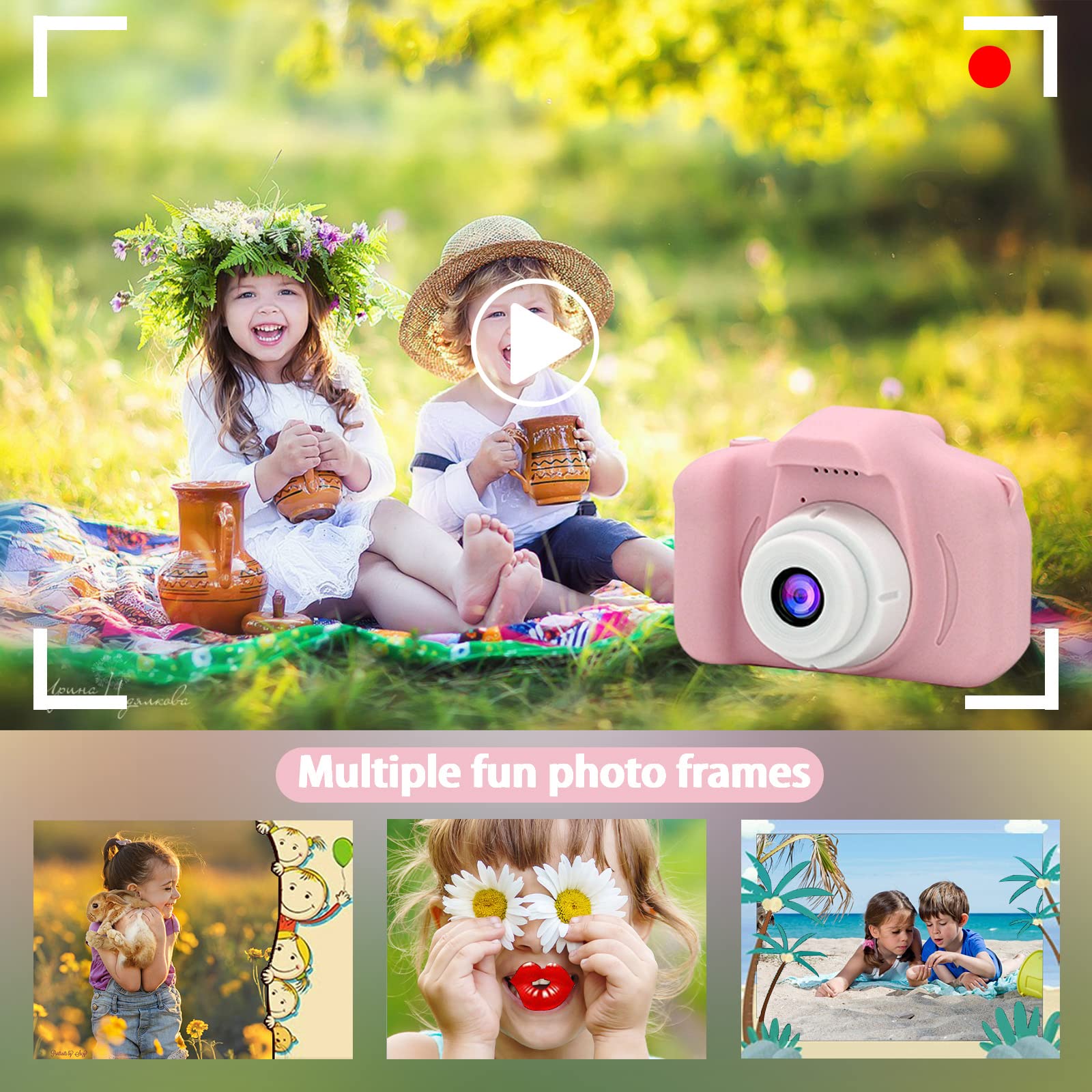 Kids Digital Camera - Rechargeable 1080P HD Video Camera with 2 Inch Screen & 32GB SD Card, Educational Toy for Toddlers & Children (Pale Pink) - Perfect for Birthday Gifts, Travel Adventures & Creative Learning