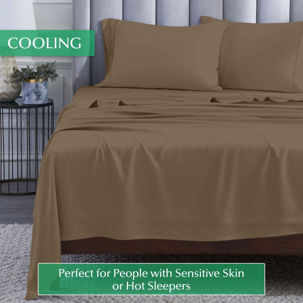 300 Thread Count Rayon From Bamboo Solid Deep Pocket Sheet Set - Ultra Soft & Breathable Bed Sheets for Queen Size Mattress - Perfect for All-Season Comfort & Luxury Bedroom Decor