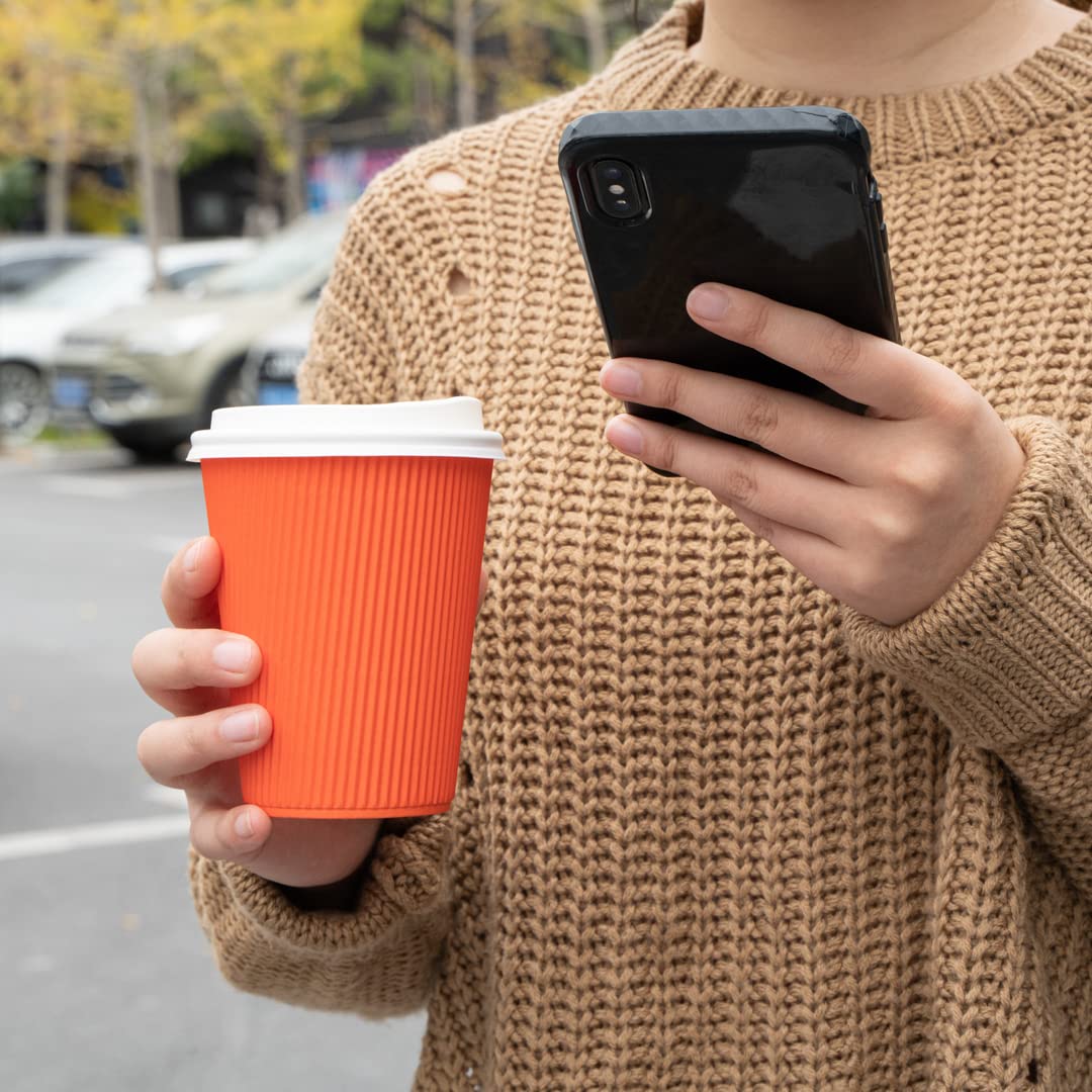 12oz Disposable Coffee Cups - 500 Pack Double Wall Hot Cups with Rolled Rim | Orange Insulated Paper Cups for Coffee, Tea, Hot Chocolate | Perfect for Cafes, Offices, Catering & Events (Lids Sold Separately)