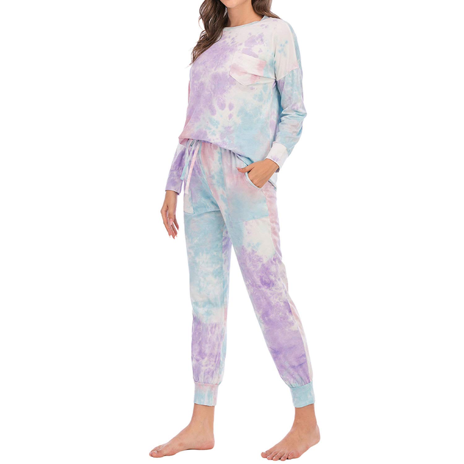 Lu's Chic Women's 2-Piece Cotton Pajama Set with Pockets - Cozy Loungewear for Home Relaxation