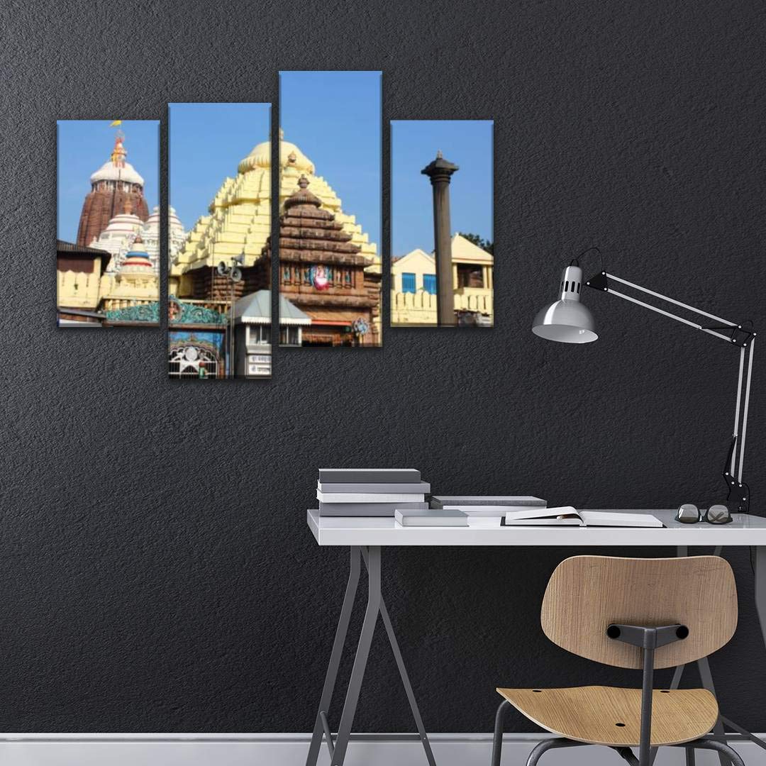 4 Panels Canvas Wall Art - The Shree Jagannath Temple at Puri India - Modern Framed Poster Paintings Ready to Hang for Home & Office Decor | Perfect for Living Room, Bedroom, or Meditation Space