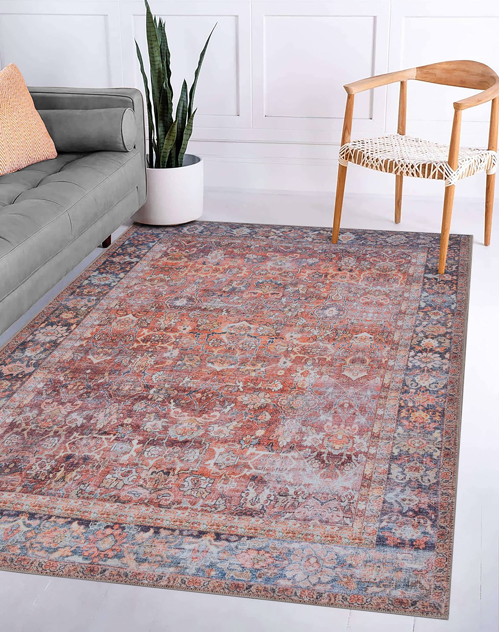 Machine Washable Non-Slip Area Rug - Adiva Persian Vintage Printed Carpet for Living Room, Bedroom, Bathroom & Kitchen - Home Decor Floor Mat (Terra, 4' x 6') - Perfect for High Traffic Areas & Cozy Home Styling
