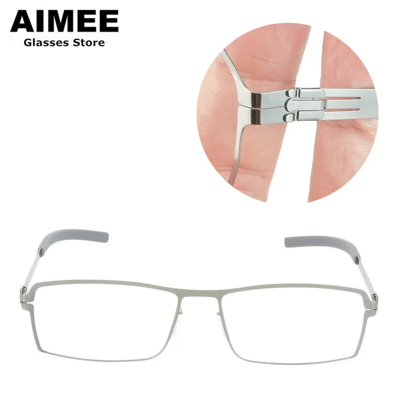 Aimee Unisex Full Rim Square Screwless Steel Eyeglasses Frame 65085 - Lightweight Durable Glasses for Men & Women - Perfect for Reading, Work, and Everyday Use