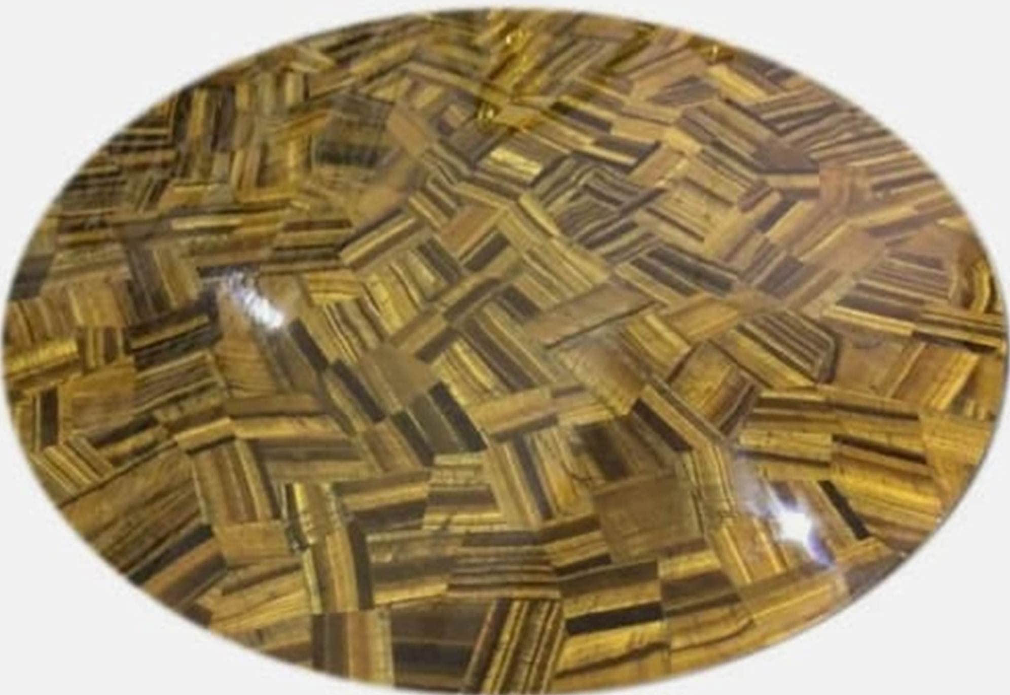 12 Inch Round Tiger Eye Stone Coffee Table - Natural Gemstone Side Table for Living Room Decor, Meditation Space & Feng Shui Home Accessories