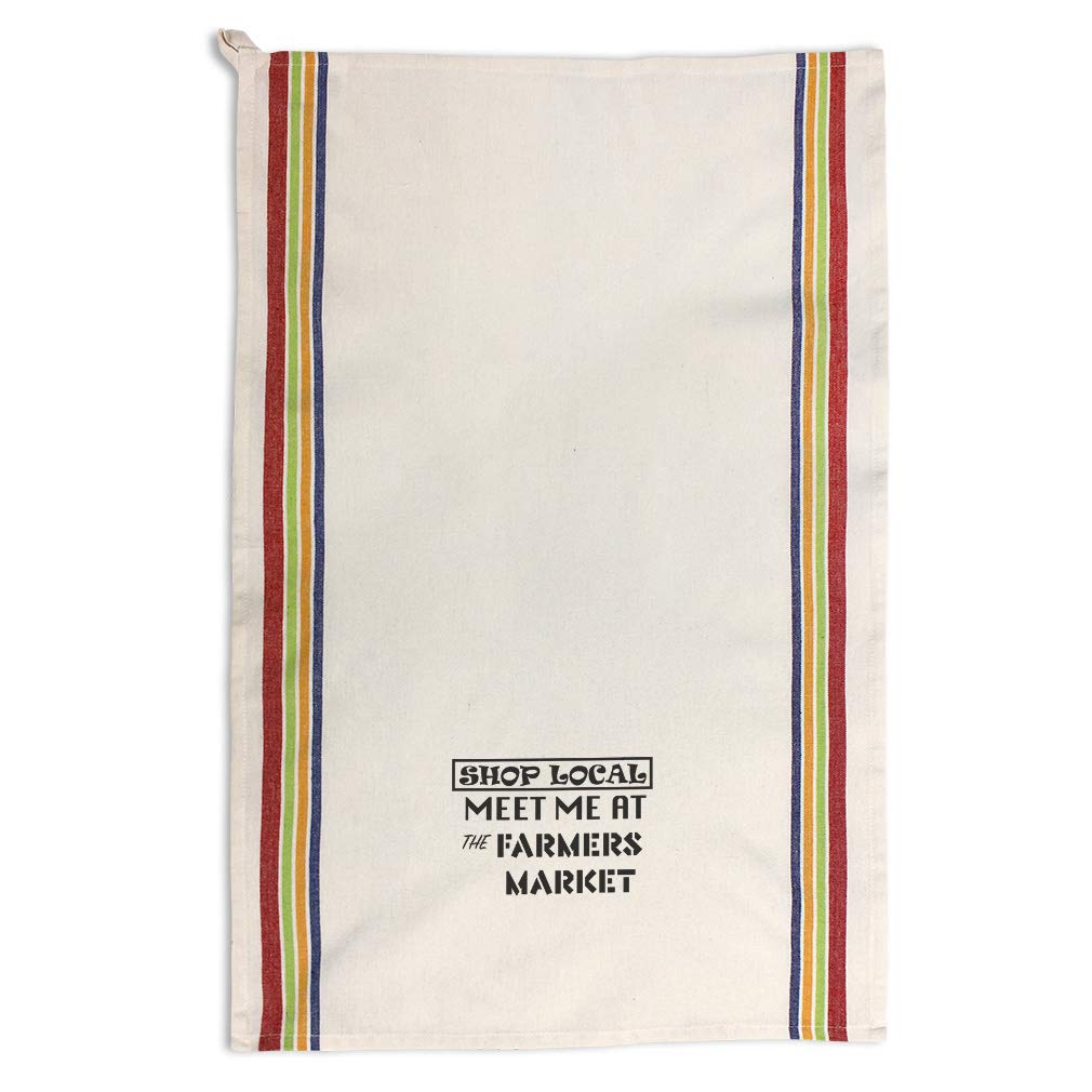 Custom Decor Kitchen Towels - Funny 'Meet Me at The Farmers Market' Novelty Dish Towels | Multi-Stripe Design | Perfect for Farmhouse Kitchens, Gifts & Humorous Home Decor