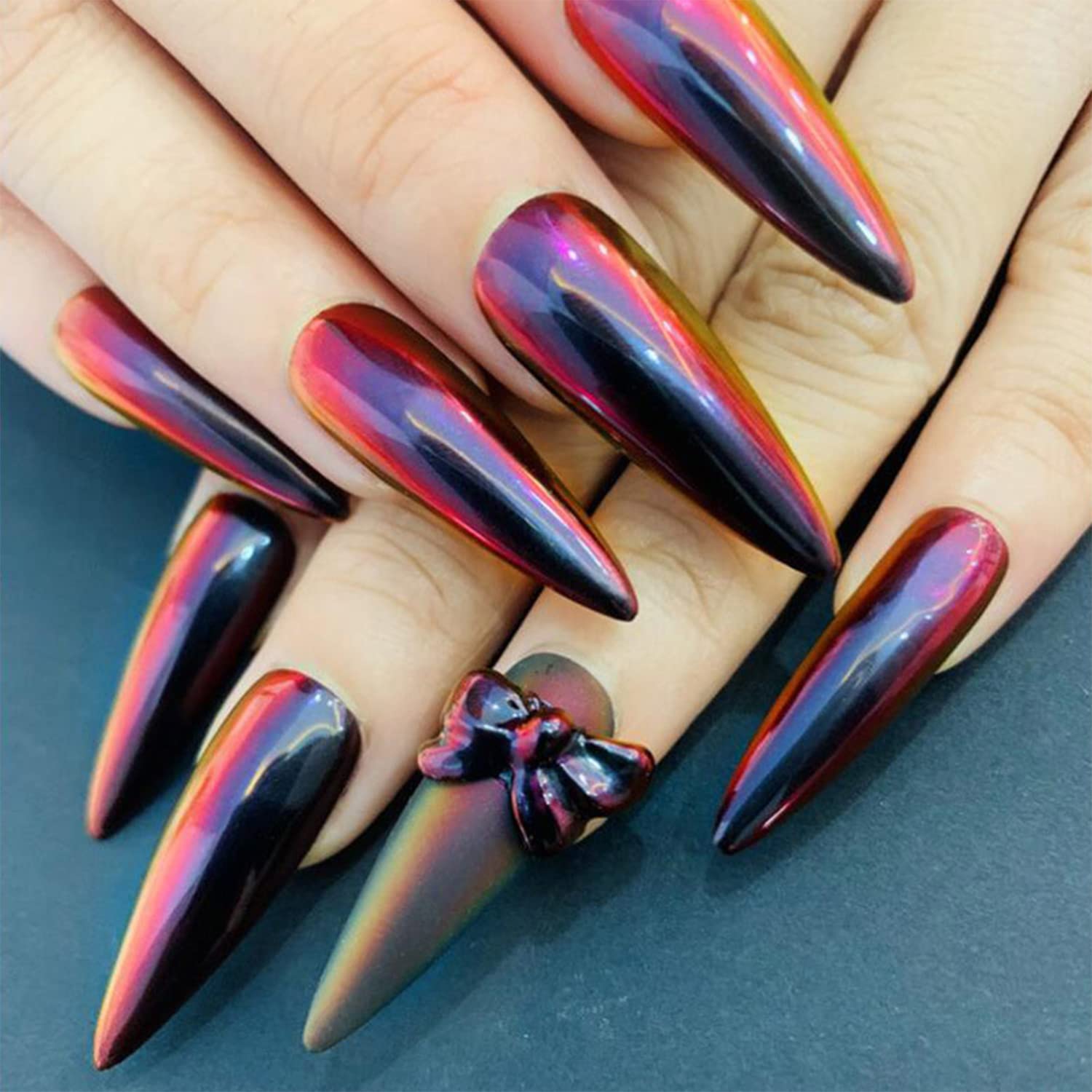 Chameleon Holographic Chrome Nail Powder - Magic Mirror Effect Metallic Glitter Dip Powder for Nails | Red & Black Shimmering Gel Pigment | Perfect for Nail Art, Salon Manicures & DIY Home Nail Designs