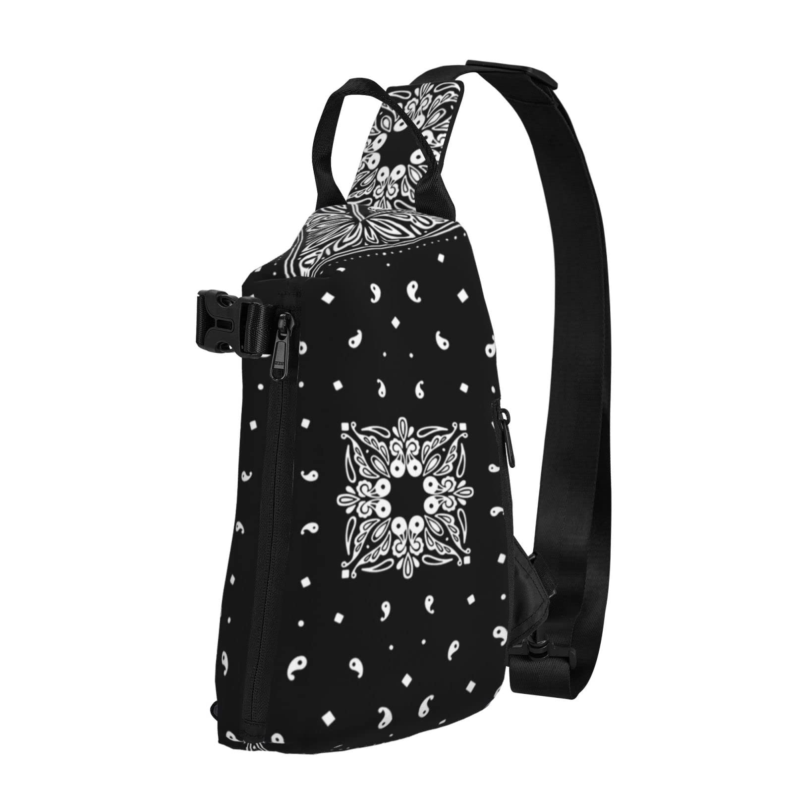 Anti-Theft Sling Chest Bag - Lightweight Crossbody Shoulder Backpack for Men & Women | Travel, Gym, Hiking & Sport | Black & White Paisley Design | Secure & Comfortable for Daily Use