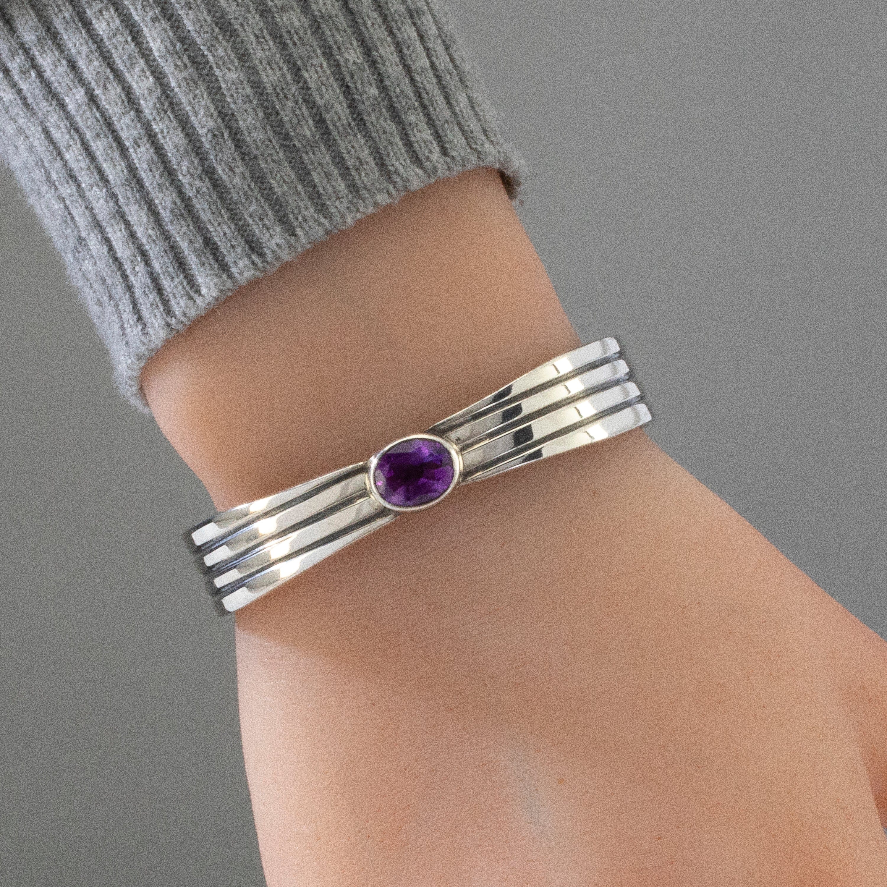 Authentic Navajo Native American Handmade 925 Sterling Silver Amethyst Cuff Bracelet - Perfect for Boho Fashion, Spiritual Healing & Gift Giving