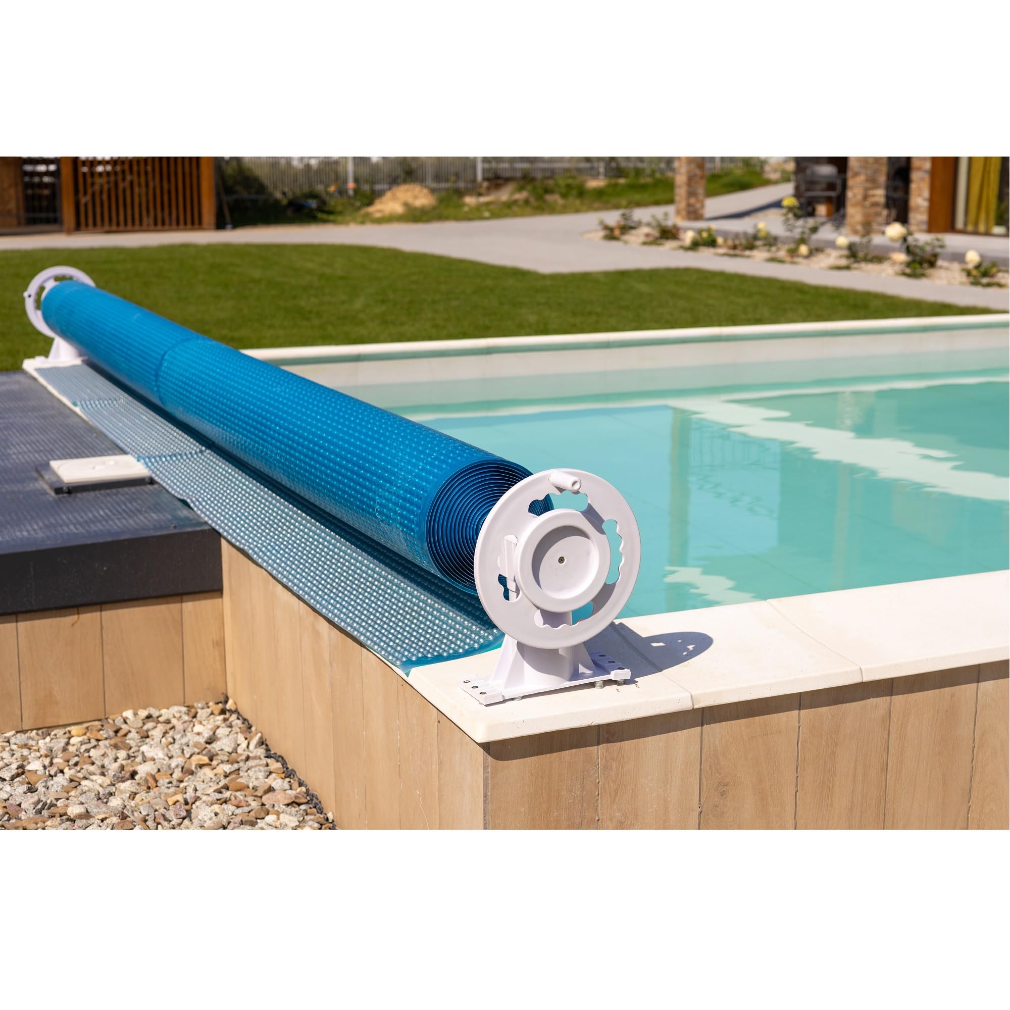 21-Inch White In-Ground Swimming Pool Solar Blanket Reel System - Durable Pool Cover Roller for Easy Storage | Perfect for Backyard, Residential & Commercial Pools