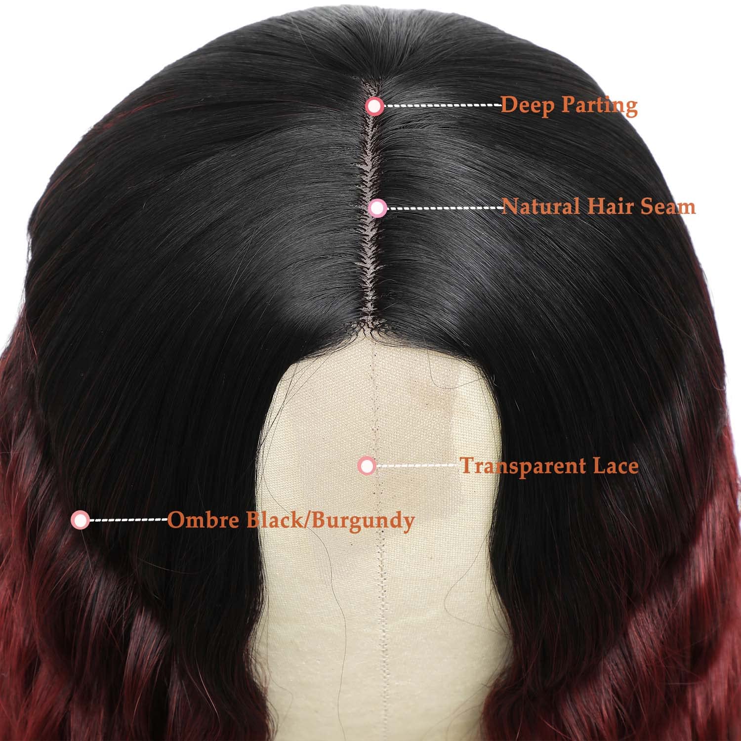 30 Inch Loose Deep Wave Synthetic Wig for Women - Long Curly Lace Front Wig with Simulated Scalp - Ombre Black Burgundy Color 1B/118 - Perfect for Cosplay, Parties & Everyday Glam