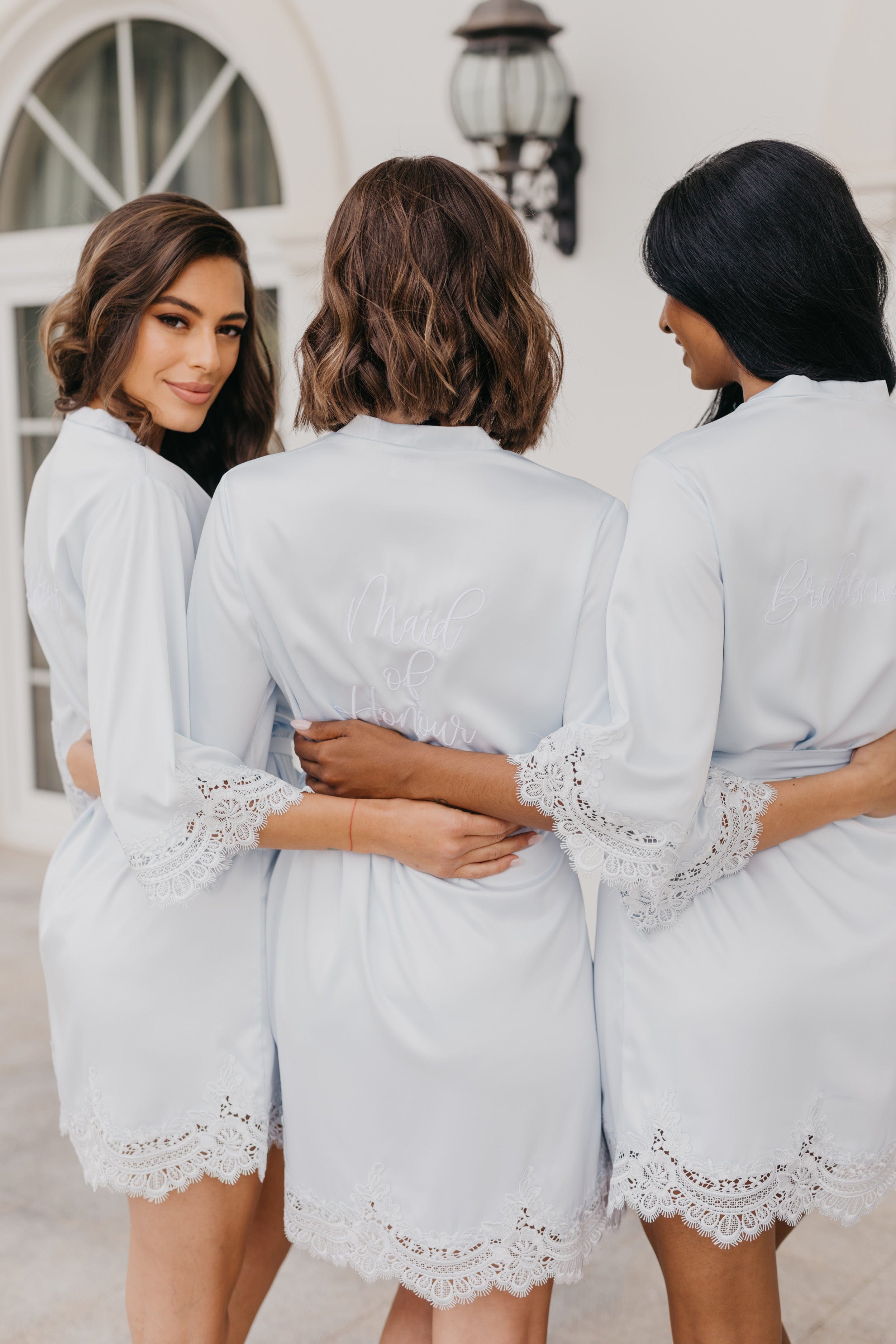 Alessandra Women's Lace Trim Satin Robe - Elegant Long Kimono Bathrobe for Bridal, Honeymoon & Boudoir Photography