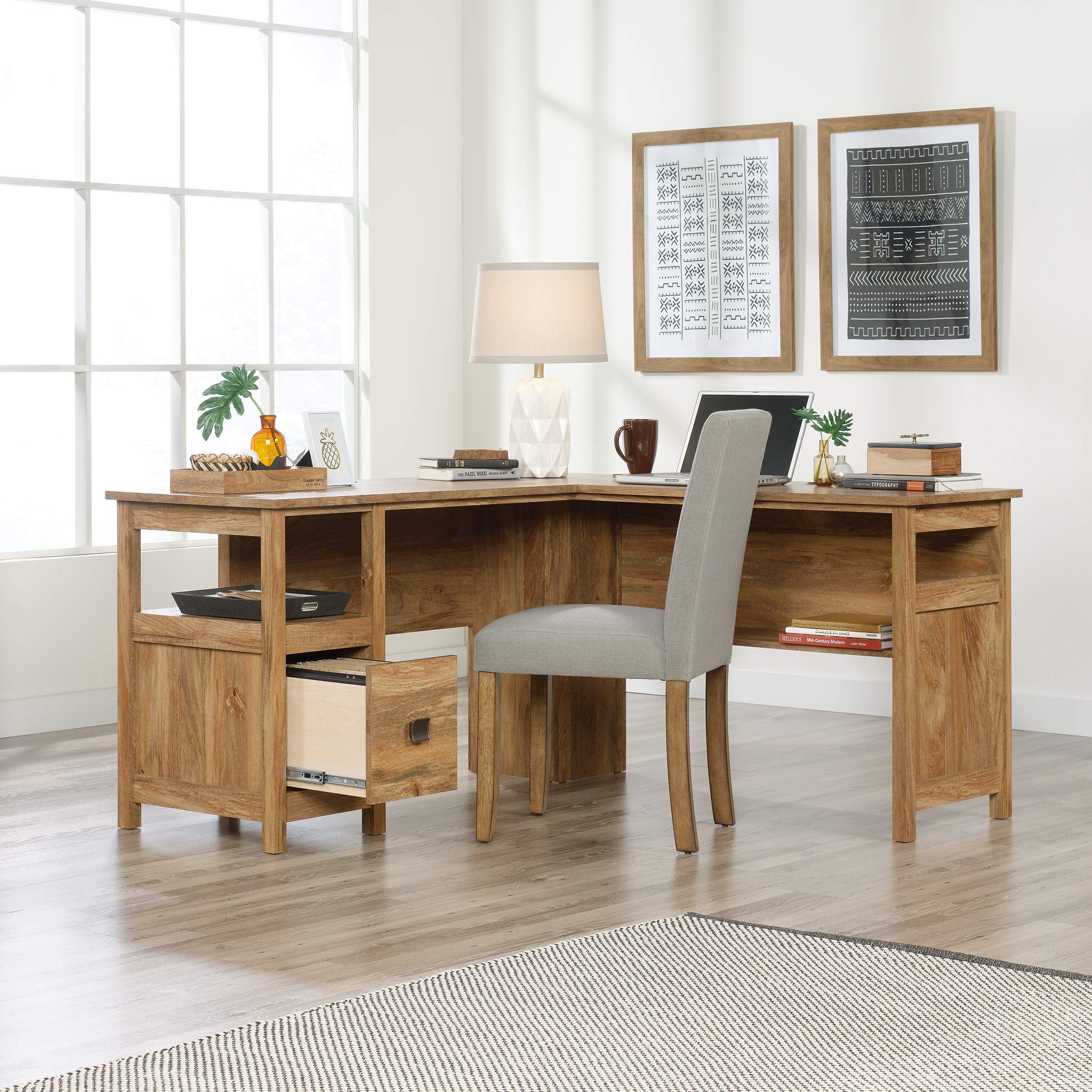 Sauder Cannery Bridge L-Shaped Office Desk with Storage Drawer & Shelf - Sindoori Mango Finish - Perfect for Home Office, Study Room & Small Workspaces