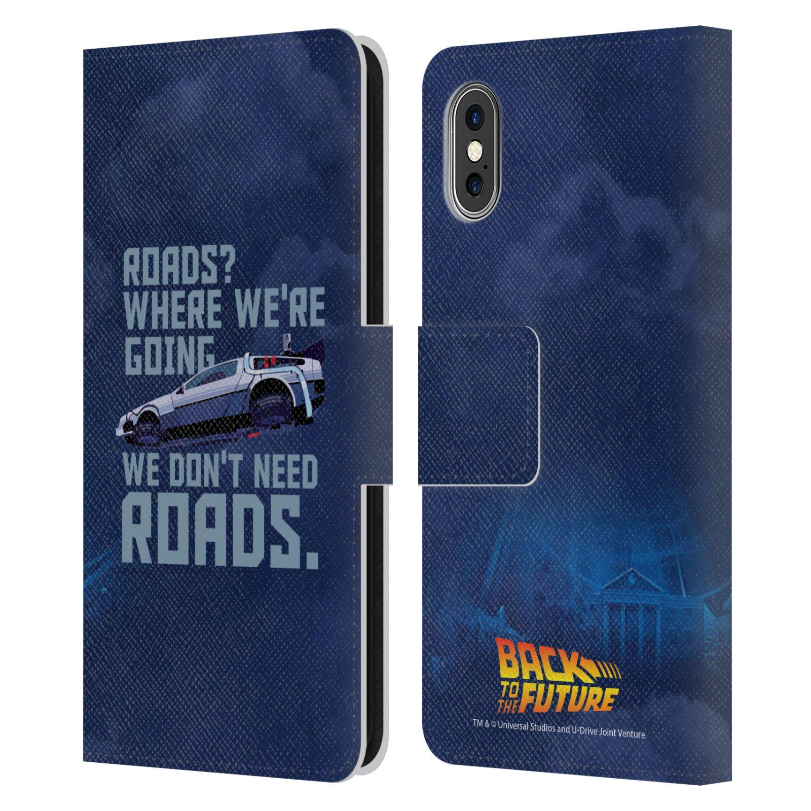 Officially Licensed Back to The Future Delorean 2 Leather Wallet Case for iPhone X/Xs - Retro Movie Design Phone Cover with Card Slots | Perfect for Sci-Fi Fans & Daily Use