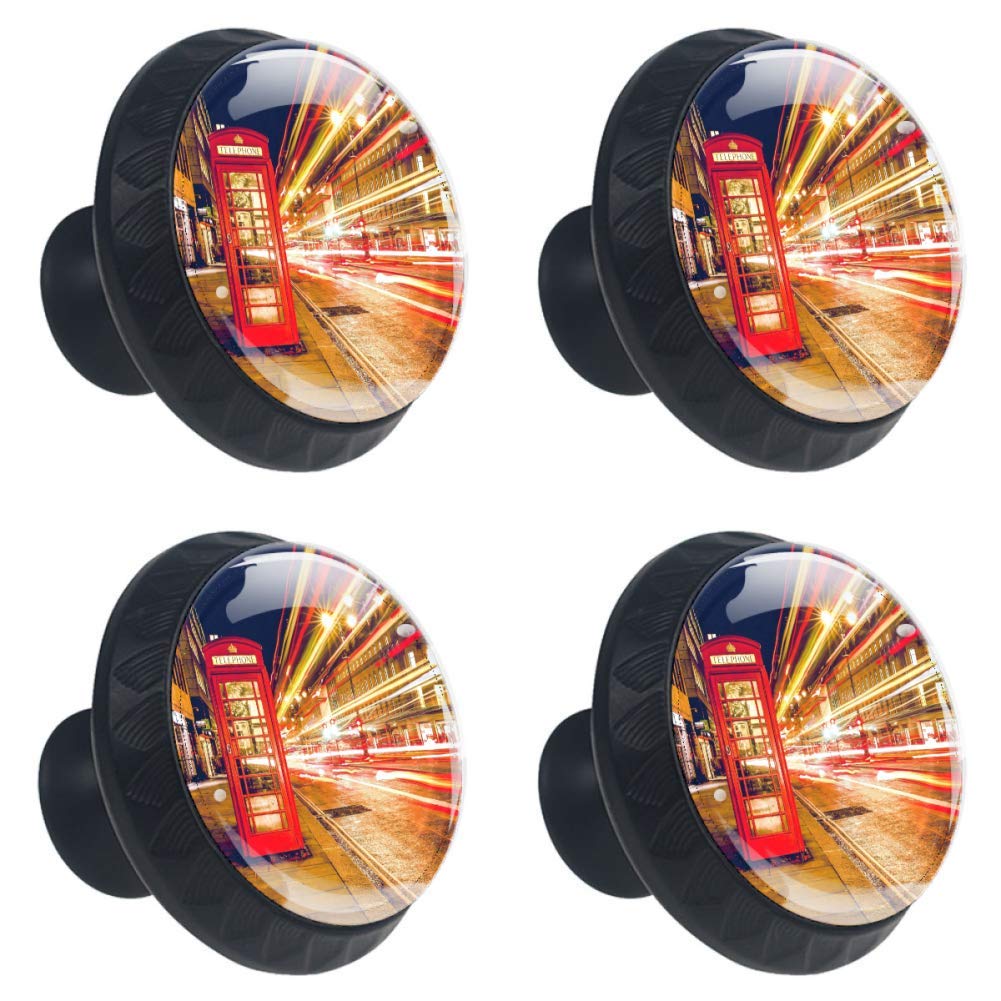 London Red Telephone Booth Drawer Pulls - 4pcs Cabinet Handles for Dresser & Dressing Table
