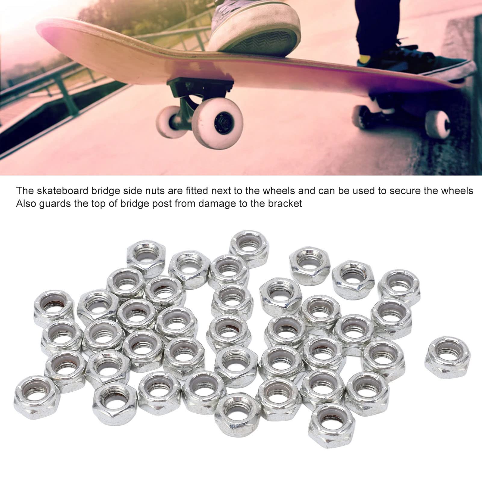 40pcs Carbon Steel Skateboard Axle Nuts & Truck Hardware Kit - Durable Silver Skateboard Parts for Skateboards, Outdoor Scooters & Longboards | Perfect for Street Skating, Park Riding & DIY Board Maintenance