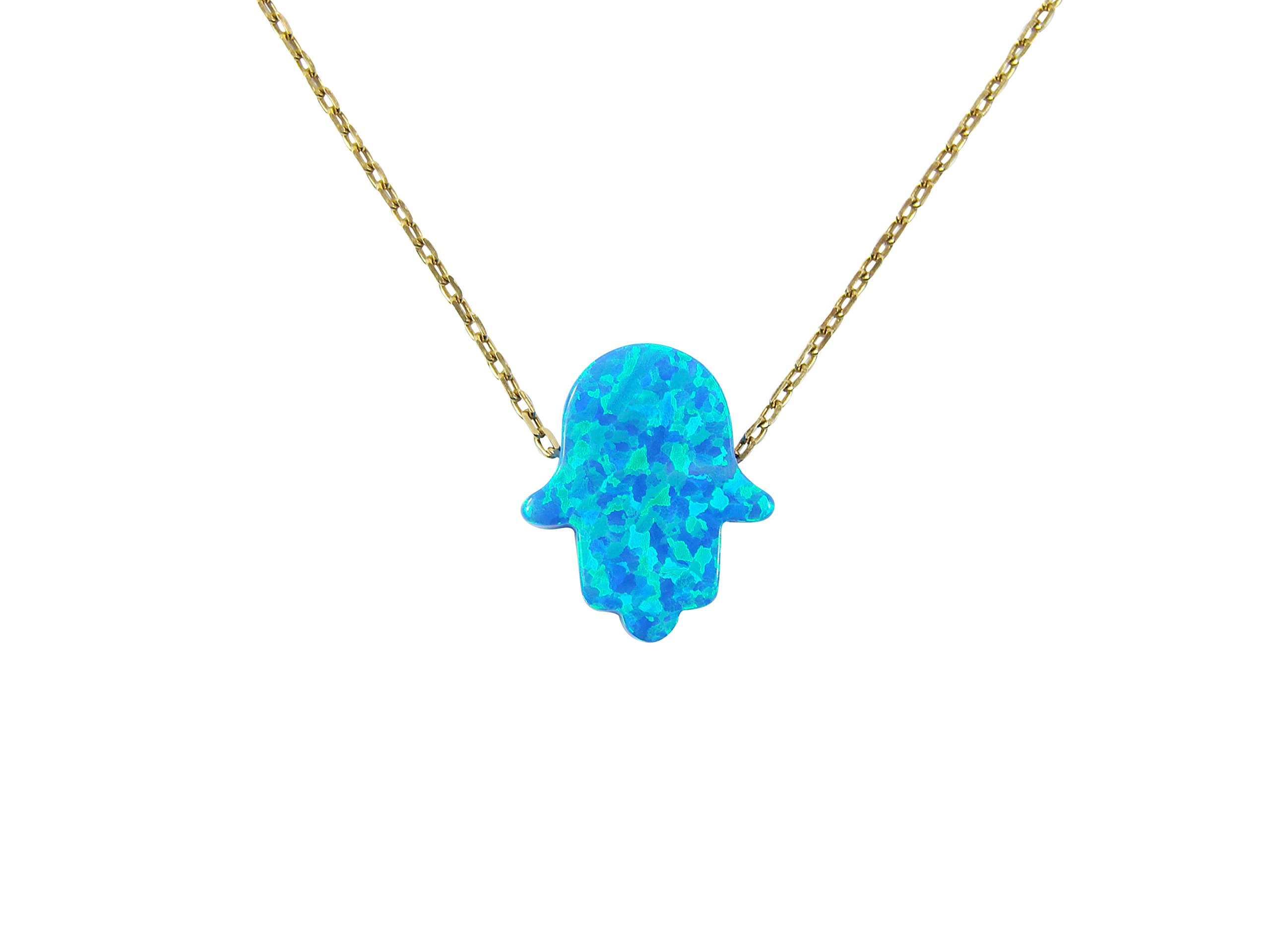 Blue Opal Hamsa Necklace - Gold Plated 925 Sterling Silver Pendant for Women, Perfect for Everyday Wear, Gift Giving & Spiritual Protection