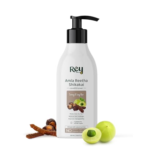 Rey Naturals Amla Reetha Shikakai Hair Conditioner for Strong & Long Hair Growth | Paraben & Sulfate Free | Anti-Frizz & Deep Moisturizing Treatment for Dry Damaged Hair | Natural Hair Care for Men & Women | 250ml | Perfect for Daily Use & Post-Wash Hydration