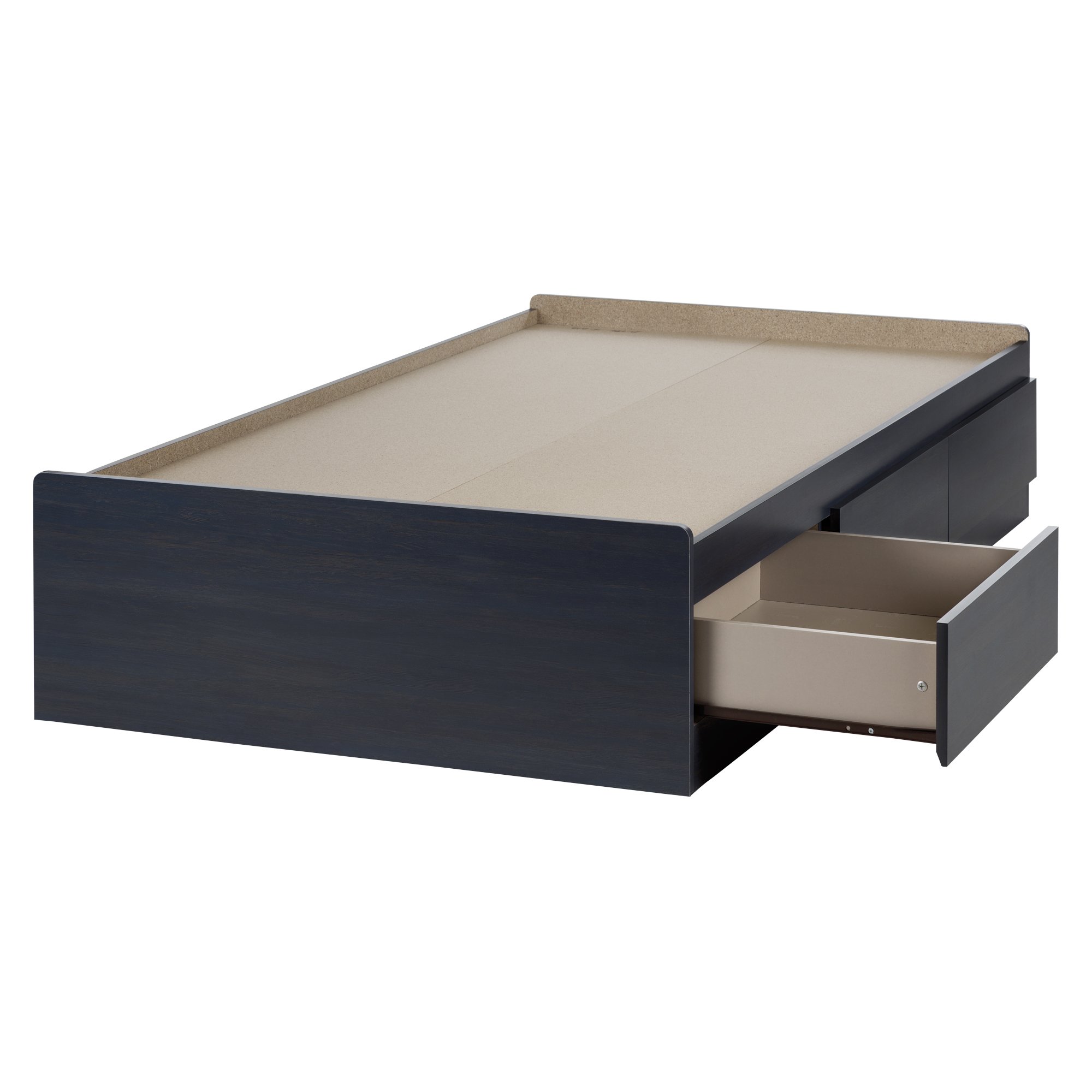 South Shore Aviron Mates Twin Size Bed Frame with 3 Storage Drawers, 39-Inch, Blueberry Finish – Perfect for Kids' Bedrooms, Guest Rooms & Small Spaces