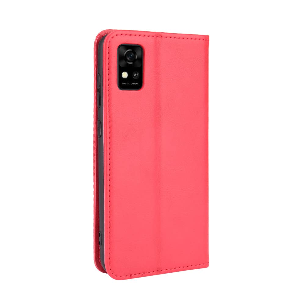Magnetic Flip Wallet Case for ZTE Avid 589 / Z5158 - PU Leather Cover with Credit Card Slots & Kickstand | Protective Folio for Everyday Use, Travel & Business (Red)