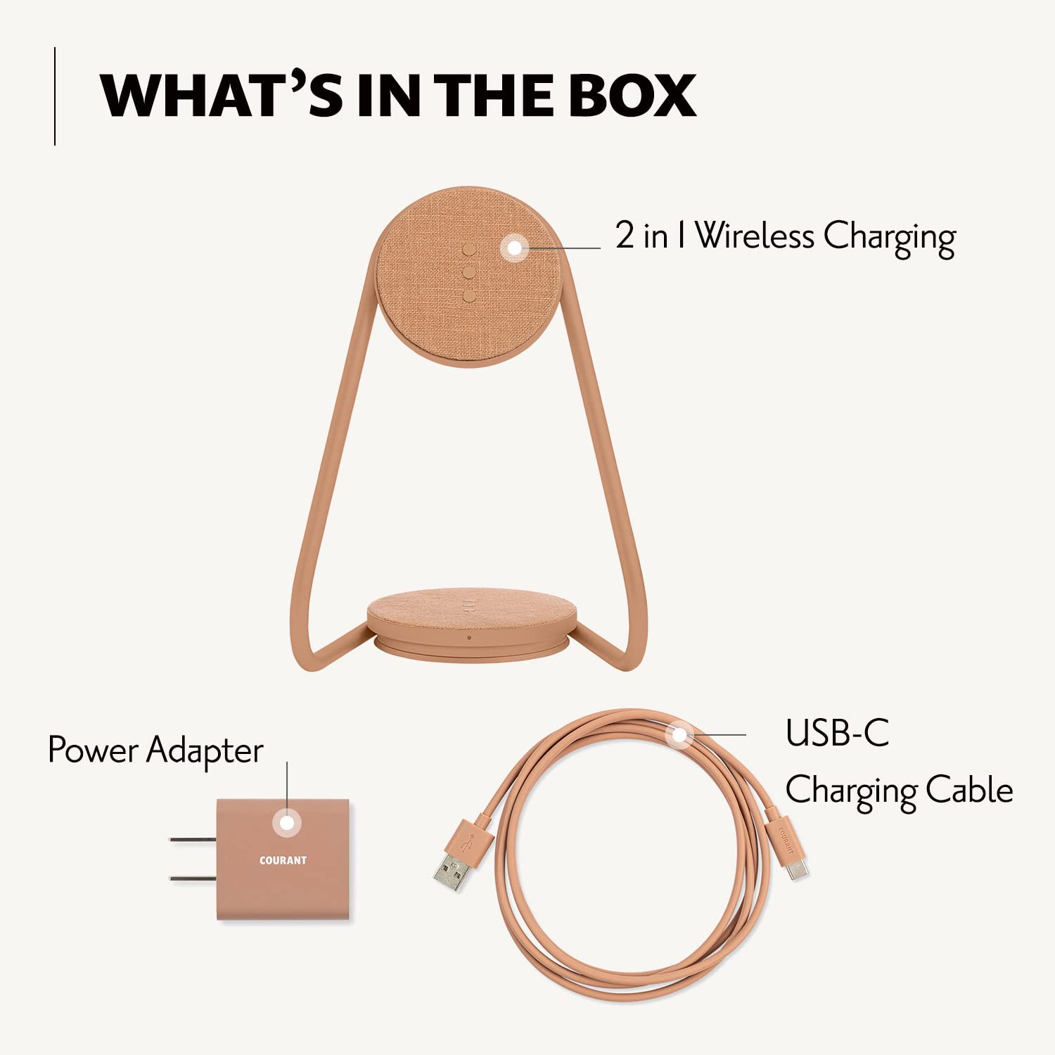 COURANT MAG:2 Wireless Charging Stand - Premium Belgian Linen 2-in-1 Multi-Device Charger with MagSafe for iPhone 16/15/14/13/12 & AirPods Case - Fast Charging Station for Home, Office & Travel (Camel)