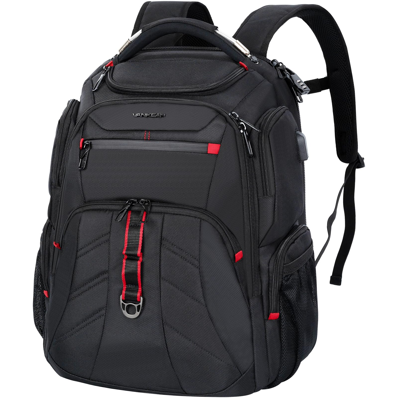 VANKEAN 17.3 Inch TSA Approved Laptop Backpack - Water Resistant Anti Theft Business Computer Bag with USB Charging Port & RFID Blocking Pockets for Men & Women - Perfect for Travel, Work & College (Black)
