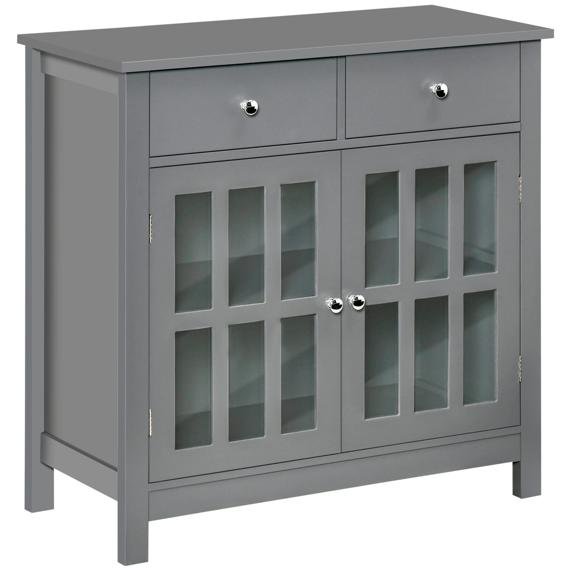 HOMCOM Sideboard Buffet Cabinet with Glass Doors - Kitchen Storage Cabinet with Adjustable Shelf & 2 Drawers - Gray Accent Furniture for Dining Room, Living Room, or Kitchen Organization