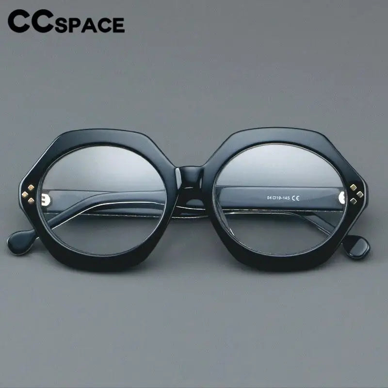 CCspace Unisex Full Rim Large Flat Top Round Acetate Eyeglasses 57286 - Stylish Retro Glasses for Men & Women, Perfect for Reading, Fashion, and Daily Wear