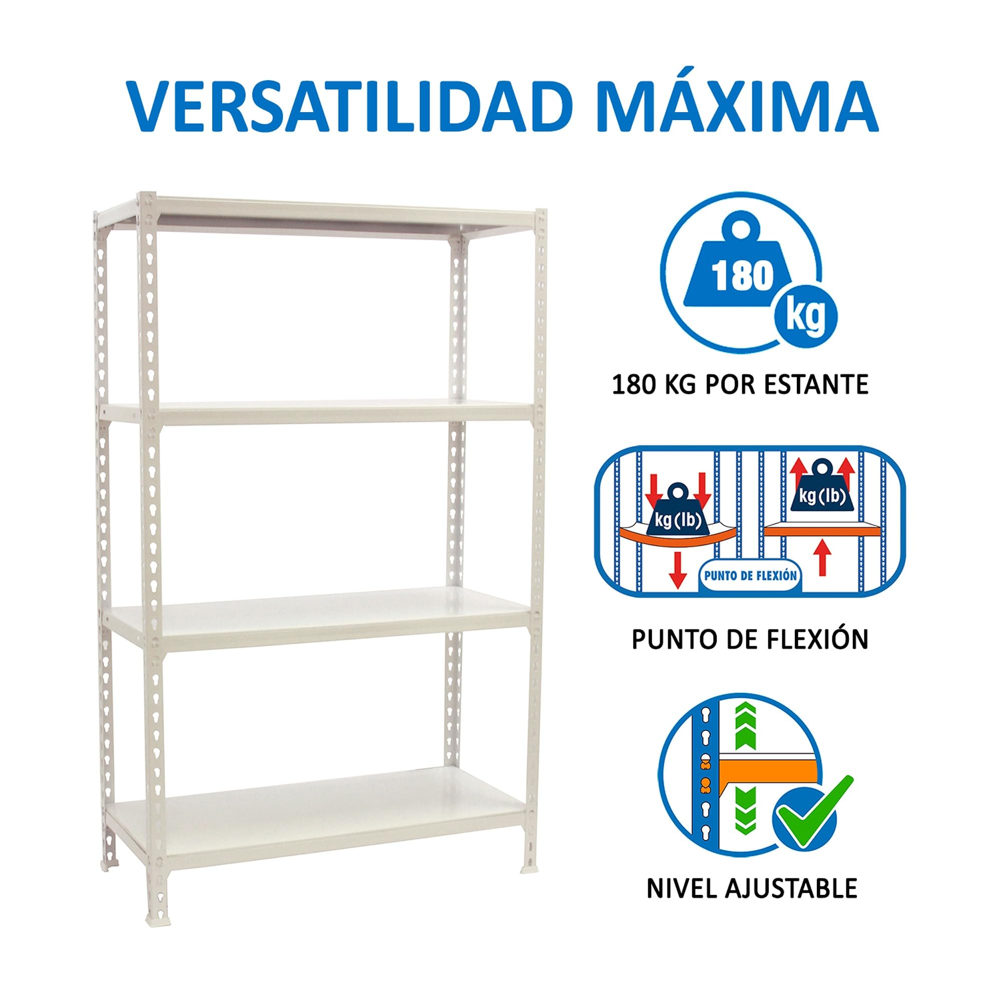 Simon Rack Metal Shelves 1500x1000x300mm - Heavy Duty 4-Tier Storage Shelving Unit with 180kg Capacity - White Industrial Shelves for Garage, Warehouse & Home Organization
