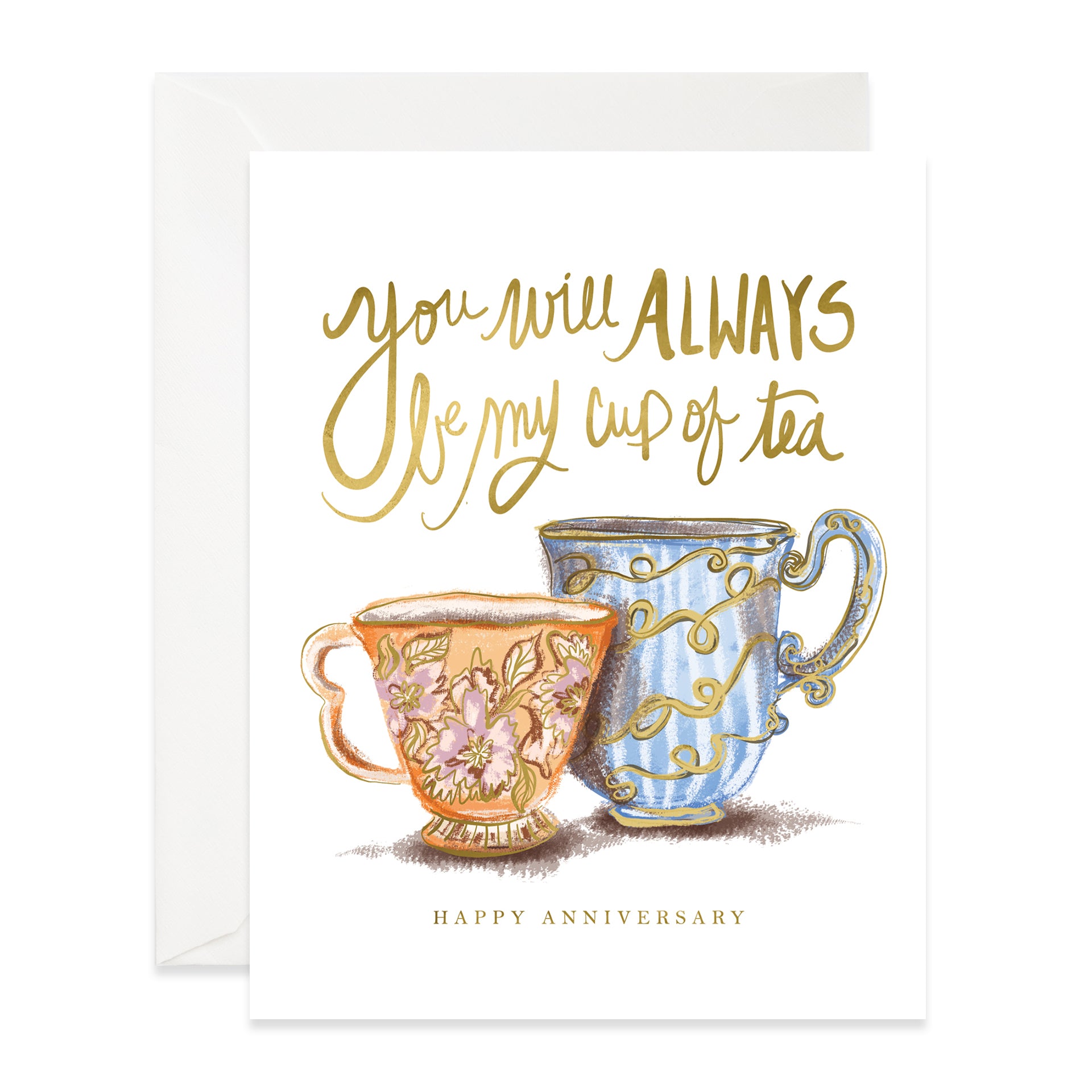 Anniversary Greeting Card with Tea Cup Design - Perfect for Tea Lovers & Couples Celebrating Milestones | Ideal for Wedding Anniversaries, Romantic Gifts & Tea-Themed Celebrations