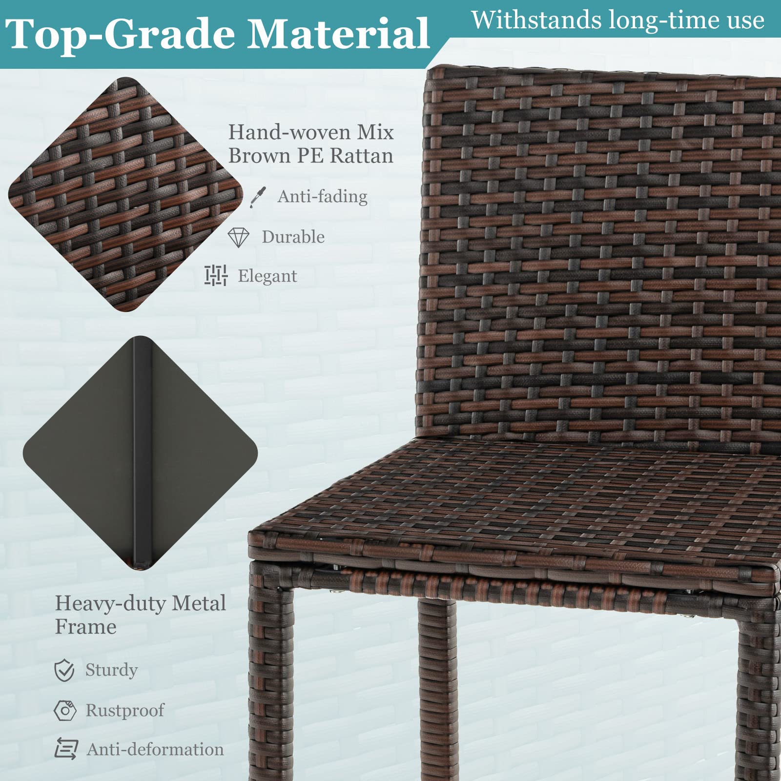 **Tangkula 3-Piece Outdoor Bar Set - Wicker Patio Bar Table & 2 Stools with Stemware Racks, Hidden Storage & Tempered Glass Top - Perfect for Backyard, Poolside, Garden (Mix Brown)**