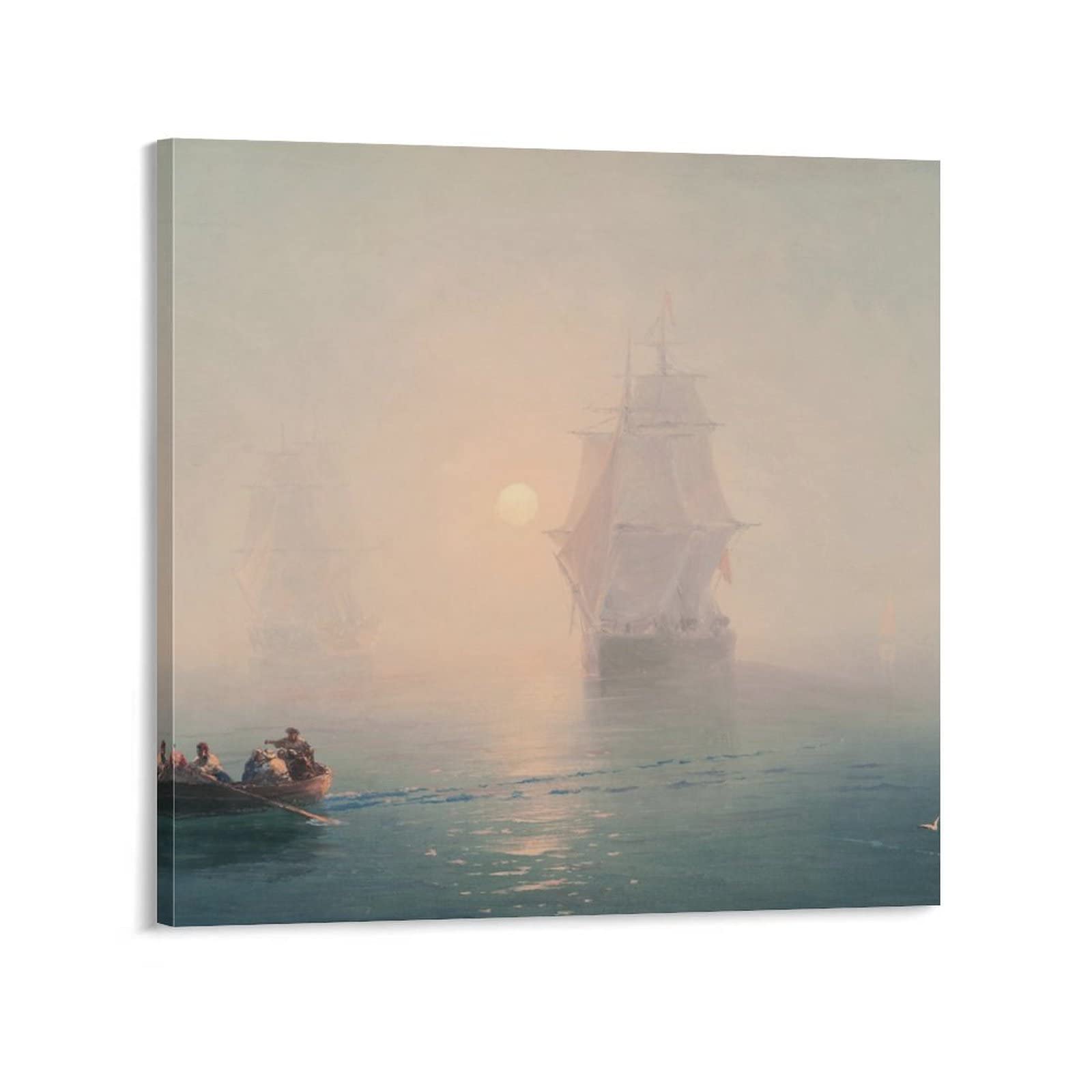 Modern Impressionism Oil Painting Sailing Ship Warship Canvas Wall Art - 24x36 Inch & 20x20 Inch (50x50cm) Poster Frame - Aesthetic Room Decor for Living Room, Bedroom, Office - Perfect Gift for Art Lovers