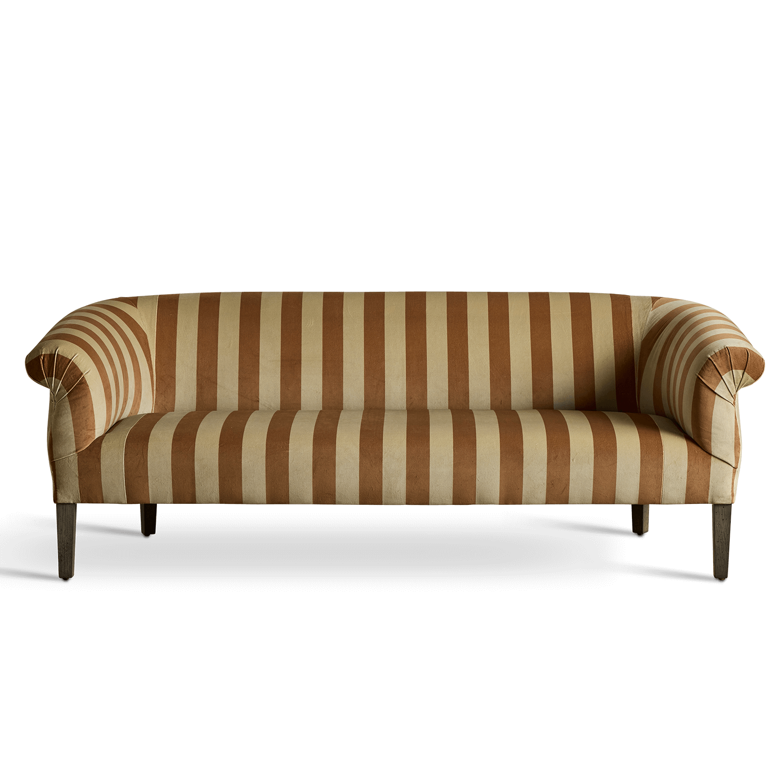 CAMELOT STRIPE Velvet Lowback Settee Sofa - Ginger Color Upholstered Loveseat for Living Room, Bedroom & Office Decor
