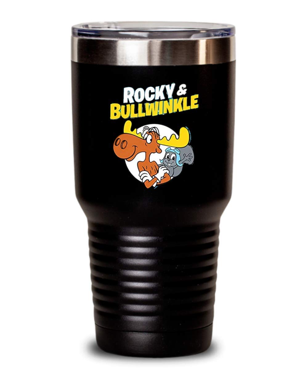 Rocky and Bullwinkle Insulated Travel Tumbler - 20oz & 30oz Cartoon Travel Mug for Coffee, Tea & Cold Drinks - Perfect for Office, Commute & Outdoor Adventures
