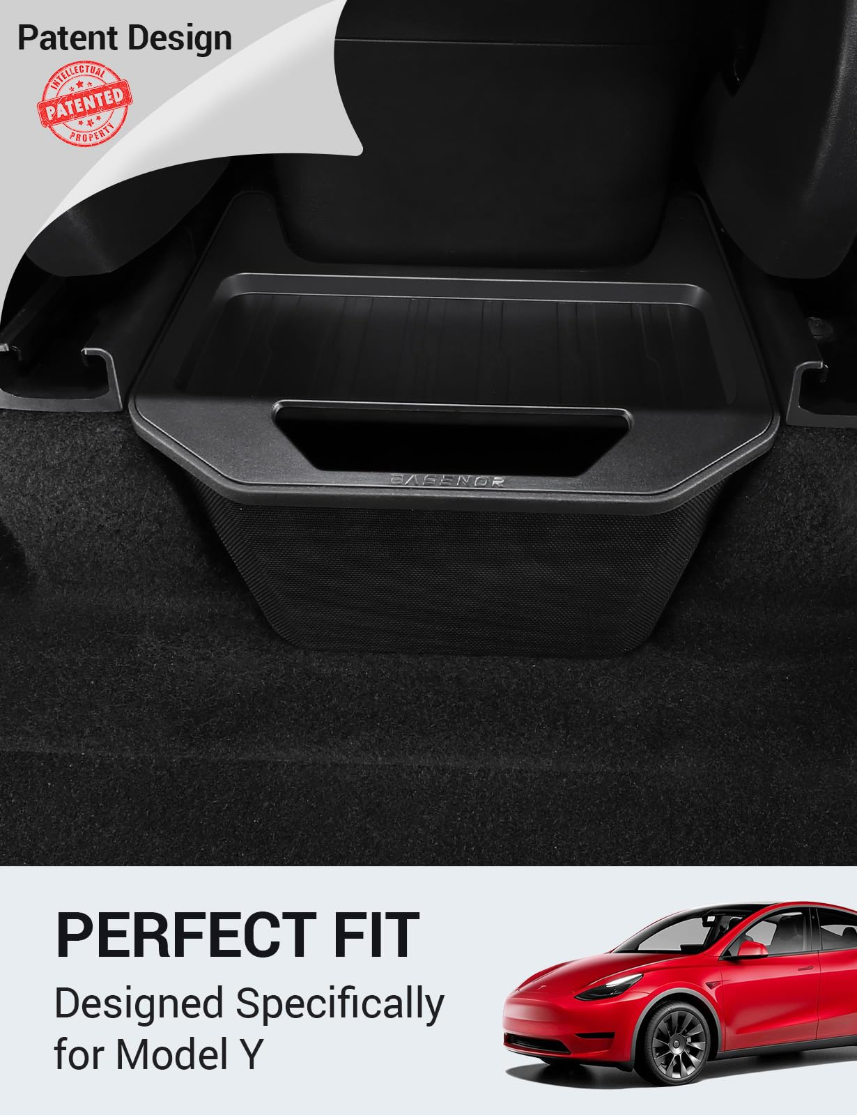 BASENOR Tesla Model Y Rear Center Console Organizer Tray with Storage Compartments & Tesla Jack Pad - Perfect for Car Accessories Organization and Safe Lifting