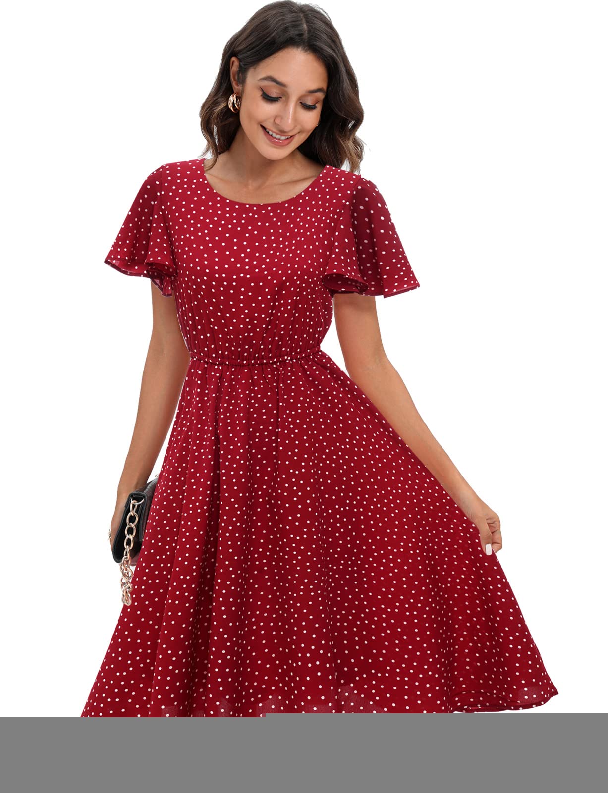 Floral Chiffon Summer Dress for Women - Elastic Waist Sun Beach Dress | Casual Outdoor Wear, Vacation, Party & Special Occasions