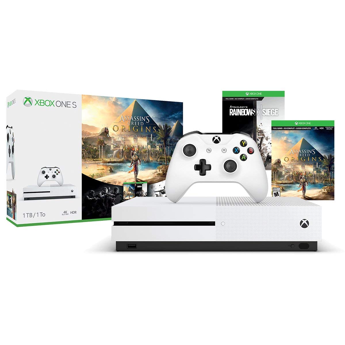 Xbox One S 1TB Gaming Console - Assassin's Creed Origins Bundle (Renewed) | HD Streaming, 4K UHD Blu-ray, HDR | Perfect for Home Entertainment & Multiplayer Gaming