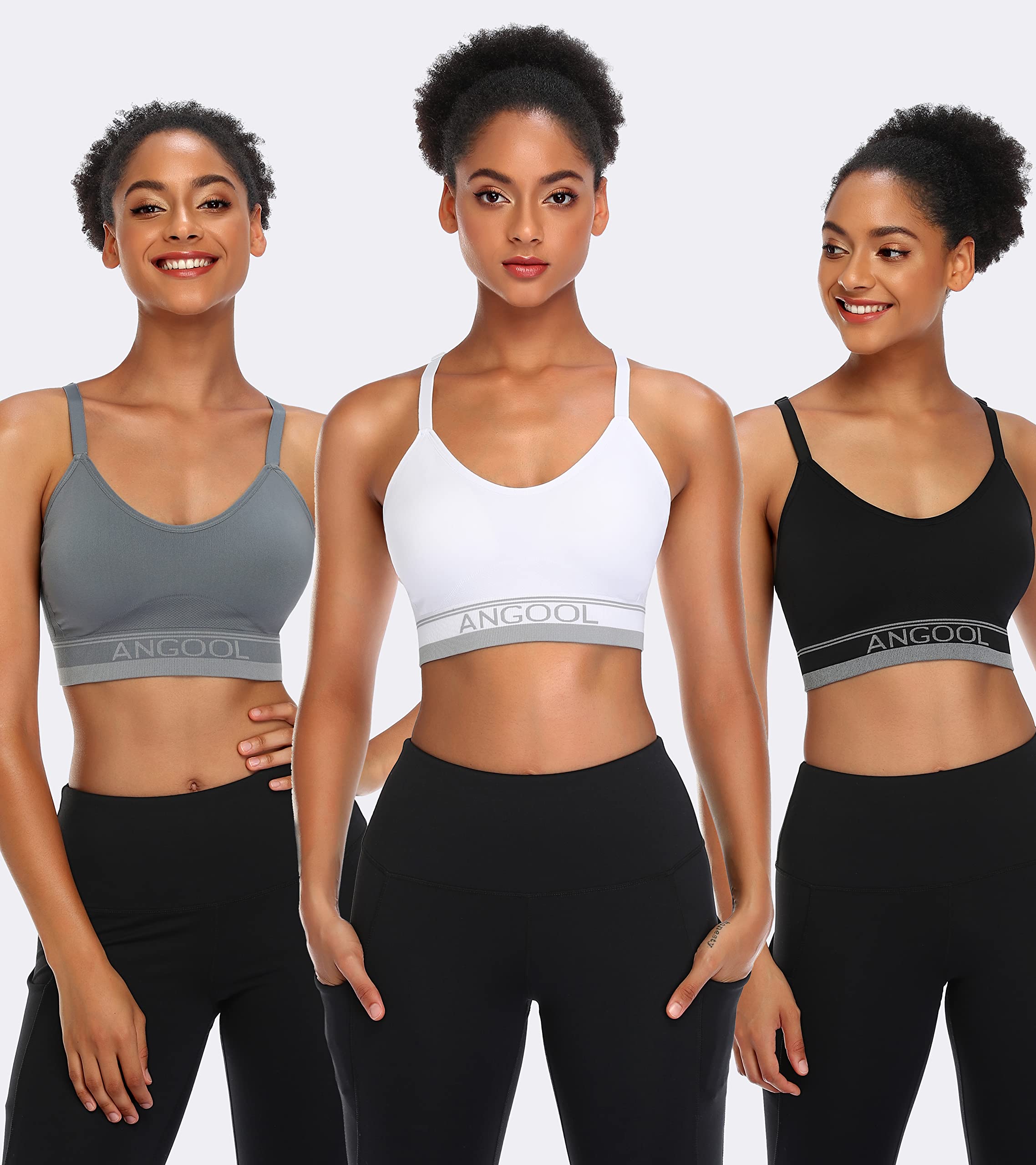 ANGOOL Women's Longline Medium Support Sports Bra - Wirefree Padded Yoga Bra with Adjustable Straps for Running, Gym & Workout