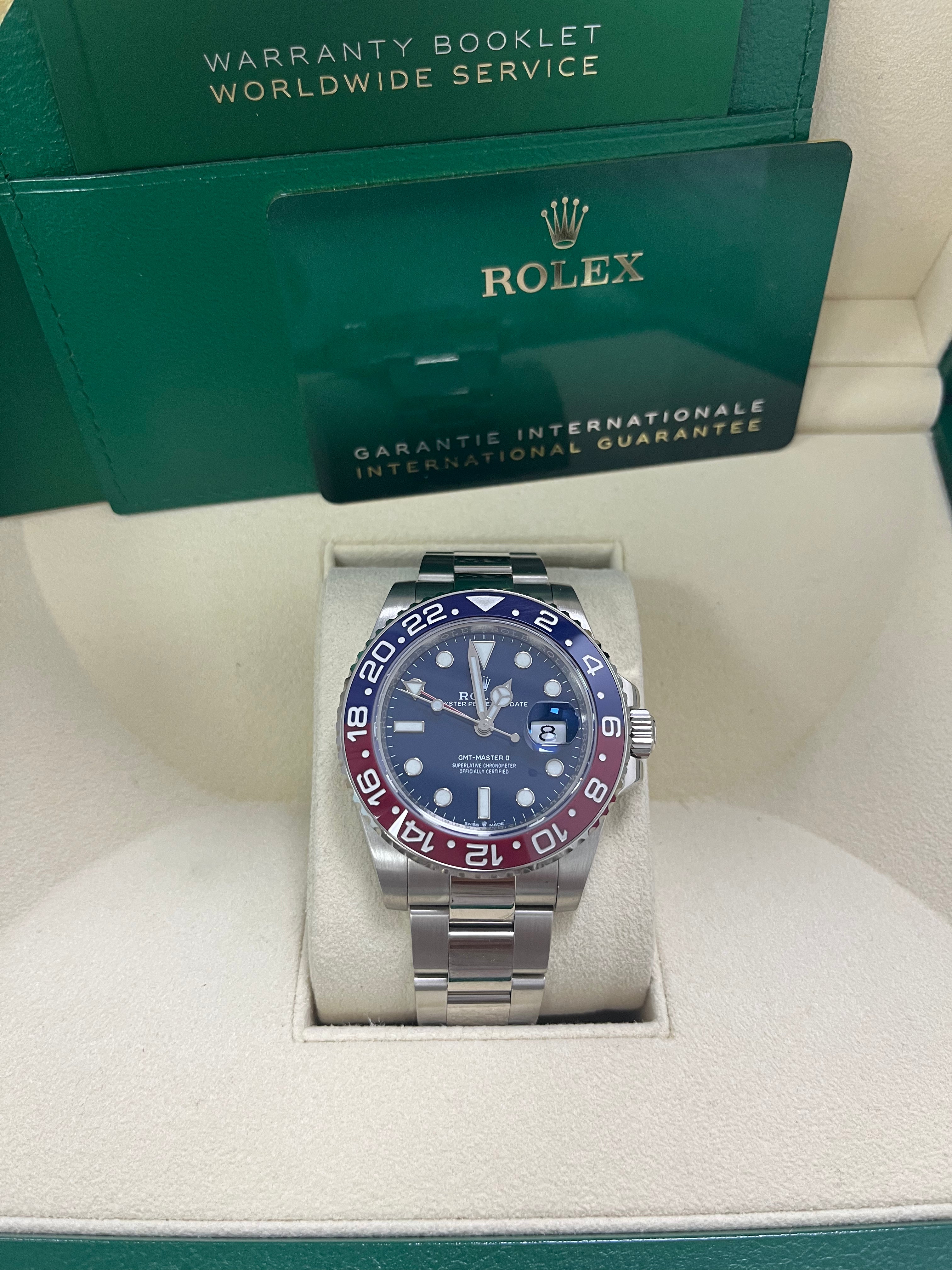 Rolex GMT Master II 40mm White Gold Pepsi Blue Dial Oyster Bracelet Ref#126719BLRO - Luxury Watch for Travel, Business & Collectors
