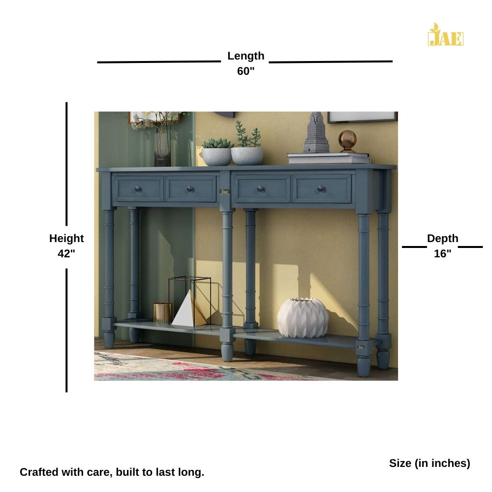 French Provincial Style Navy Blue Pillar Console Table - Elegant Entryway & Hallway Decor for Home & Office