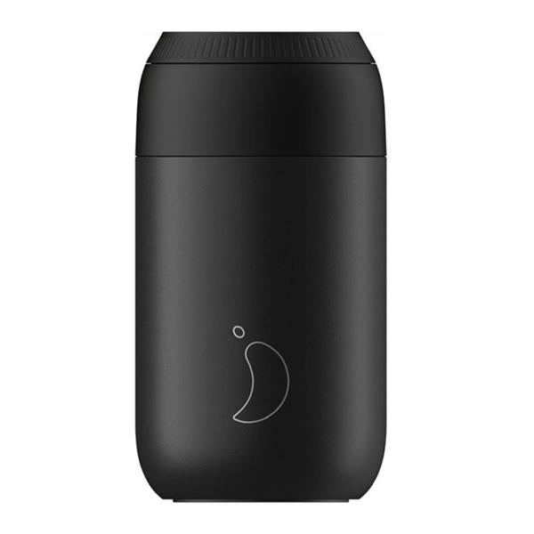 Chilly's Series 2 Insulated Coffee Cup 340ml (12oz) - Black Stainless Steel Travel Mug for Hot & Cold Drinks - Perfect for Office, Commuting and Outdoor Activities
