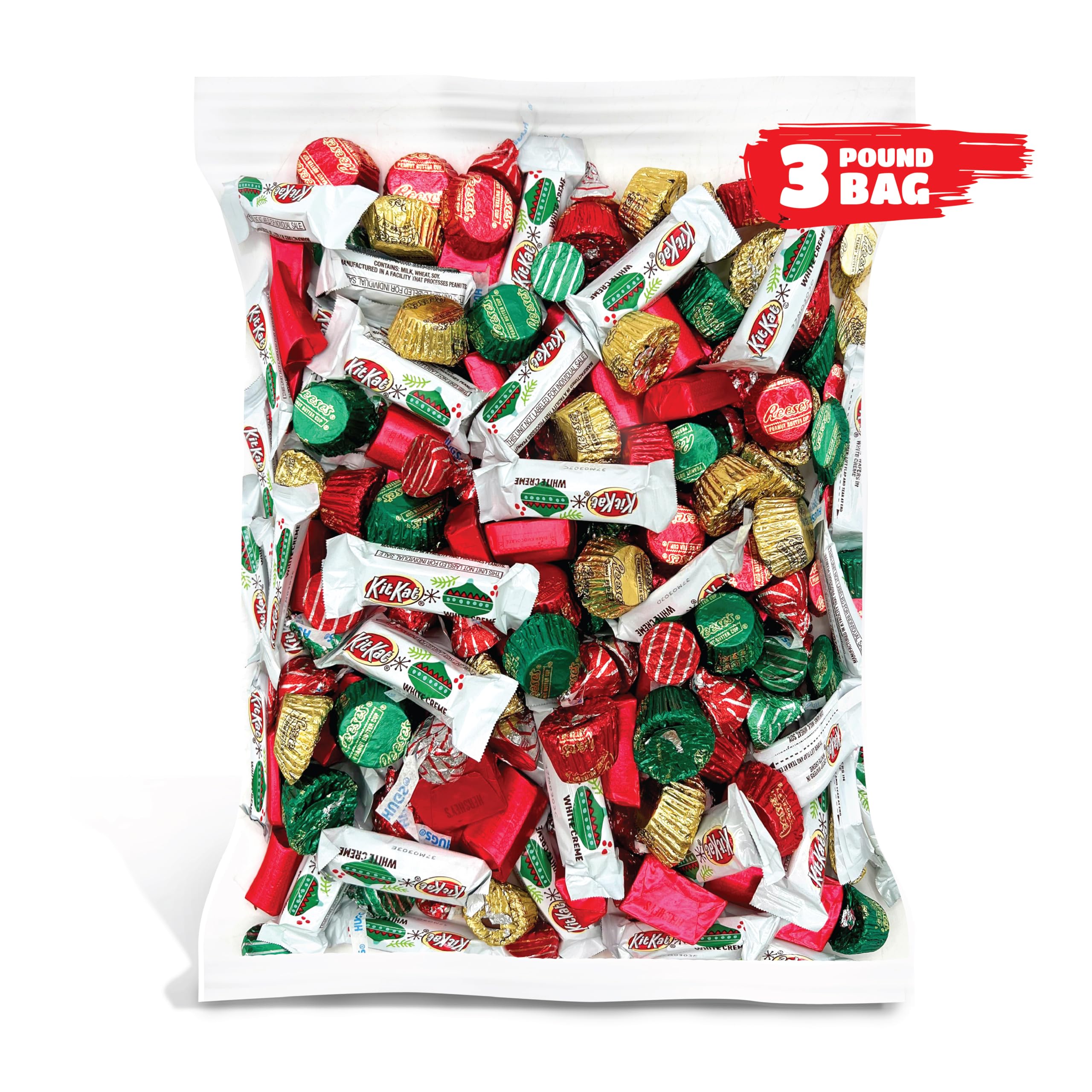 Premium Christmas Candy Assortment - White Creme, Milk & Dark Chocolate Holiday Treats | Bulk 3lb Pack (170 Count) | Perfect for Stocking Stuffers, Gift Baskets & Office Party Favors