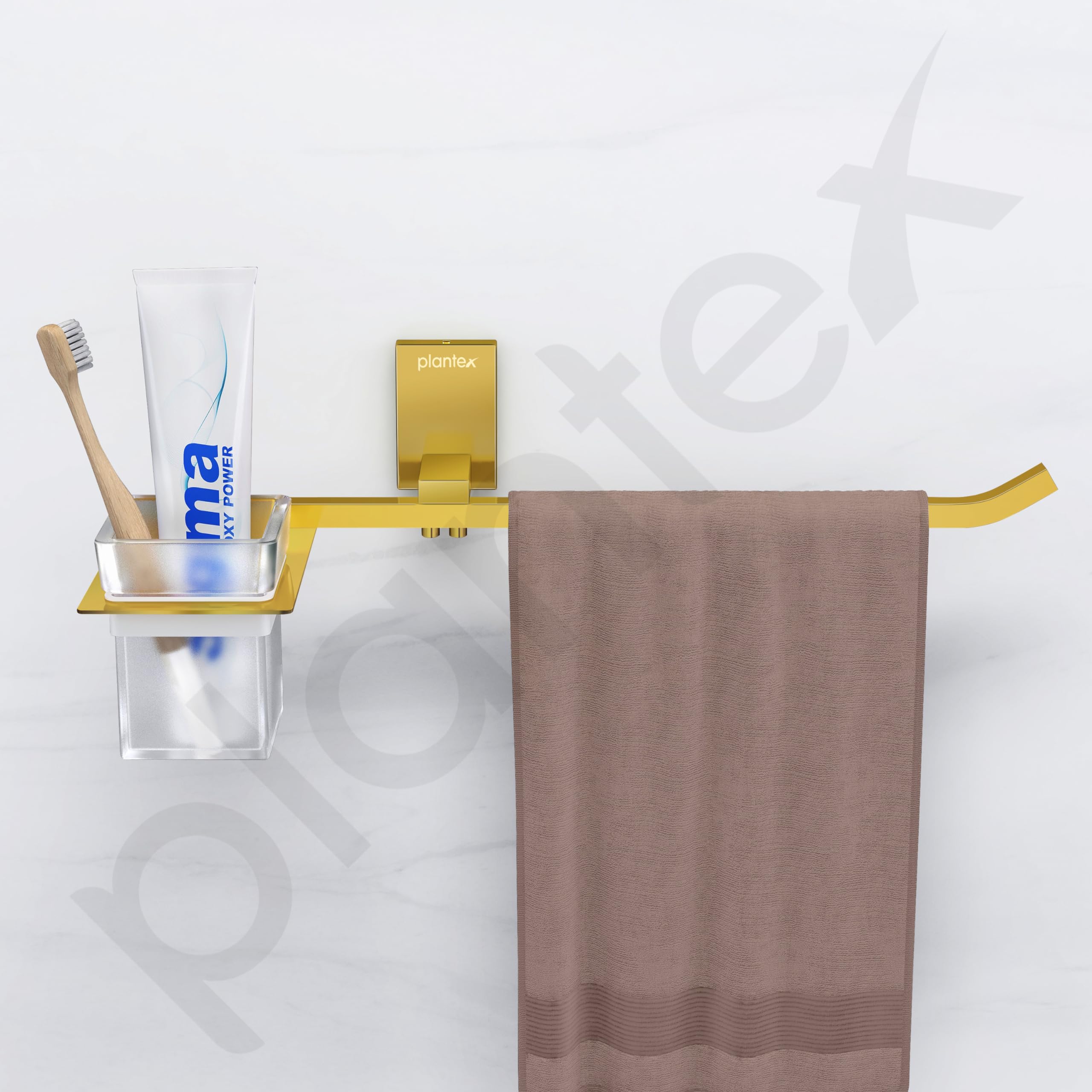 Premium Plantex 304 Stainless Steel Multi-Purpose Holder - Glass Tumbler, Napkin Ring, Toothbrush & Towel Organizer for Bathroom & Kitchen Decor (Crystal PVD Gold Finish) - Ideal for Home, Office & Hotel Use
