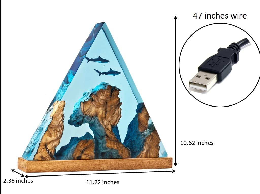 Shark Epoxy Resin Lamp - Handmade Whale & Sea Animal Night Light, Modern Bedside Table Lamp for Bedroom, Kids Room & Living Room Decor | Perfect as Nature-Themed Gift & Relaxing Nightlight