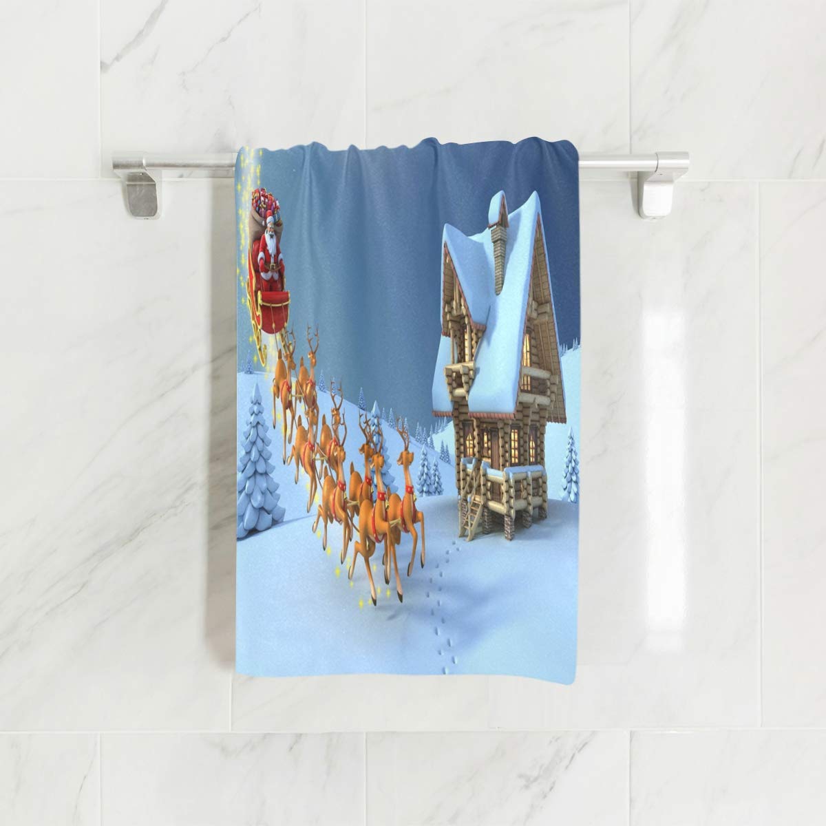 ALAZA Christmas Santa Claus Riding Reindeer Holiday Spa Towel - 30x15 Inches Soft Absorbent Gym & Bath Towel for Home, Hotel, Spa, Sports - Perfect for Festive Decor & Cozy Winter Bathing