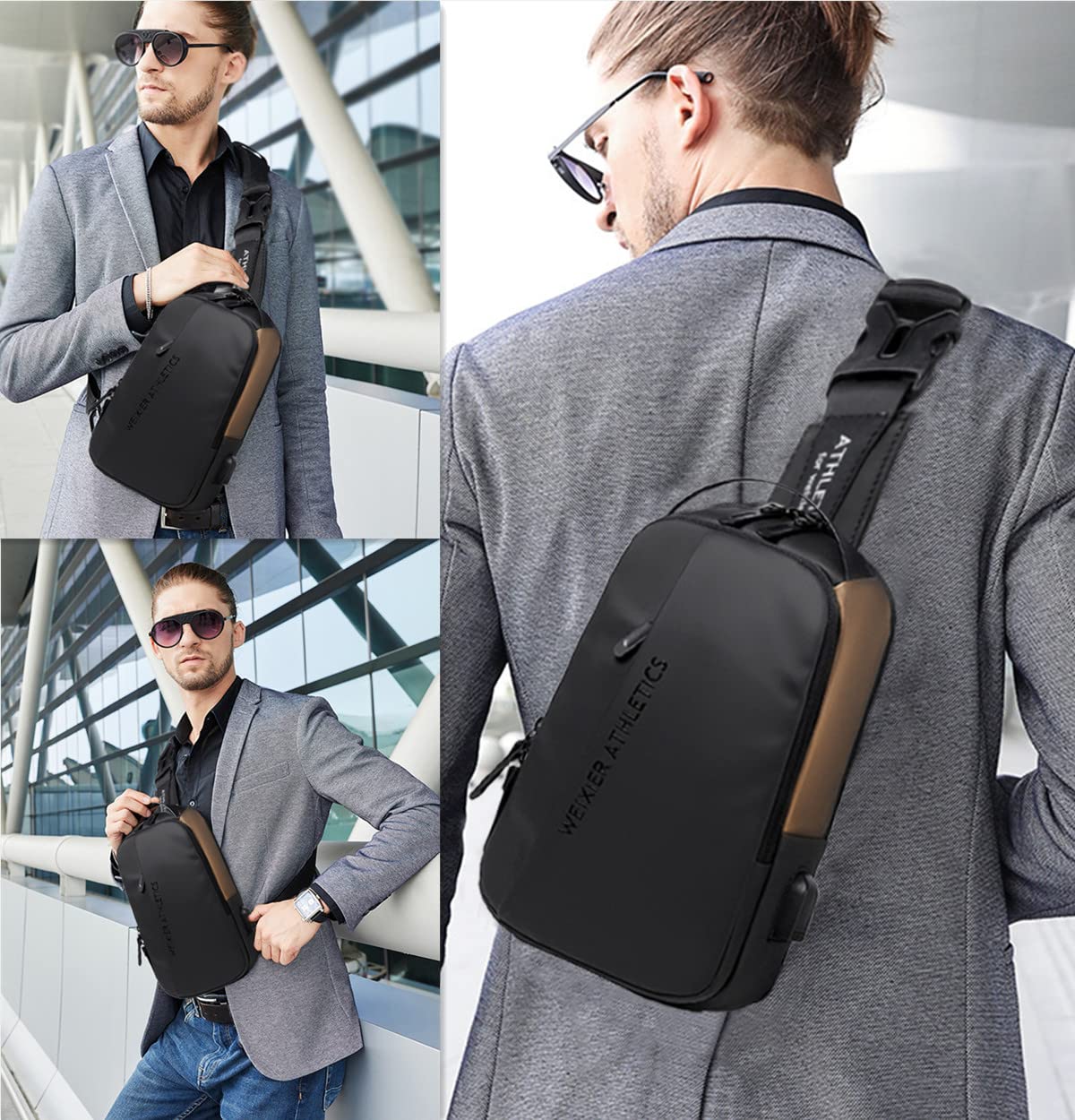 Waterproof Sling Bag for Men - USB Charging Port & Headphone Jack - Lightweight Crossbody Shoulder Backpack for Outdoor, Travel, Hiking & Daily Use