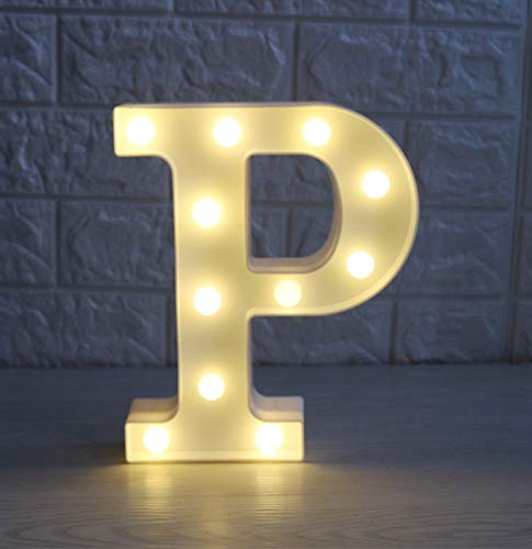 LED Light Up Letter P - Battery Powered Alphabet Sign for Christmas, Wedding, Birthday Party Decor - Night Light for Home, Bar, Bedroom, Nursery - Romantic & Festive Lighting Decorations