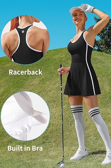 Women's V-Neck Racerback Sports Bra & Shorts Set - Breathable Tennis Dress for Workout, Running, Gym & Yoga - Perfect for Activewear & Athletic Training